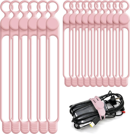 Nearockle Silicone Cable Ties Cord Organizer for Cable Management, 16PCS 4.2" and 7.1" Reusable Cable Organizer Electronic Accessories for Home, Office, Kitchen, School, Travel (Pink)