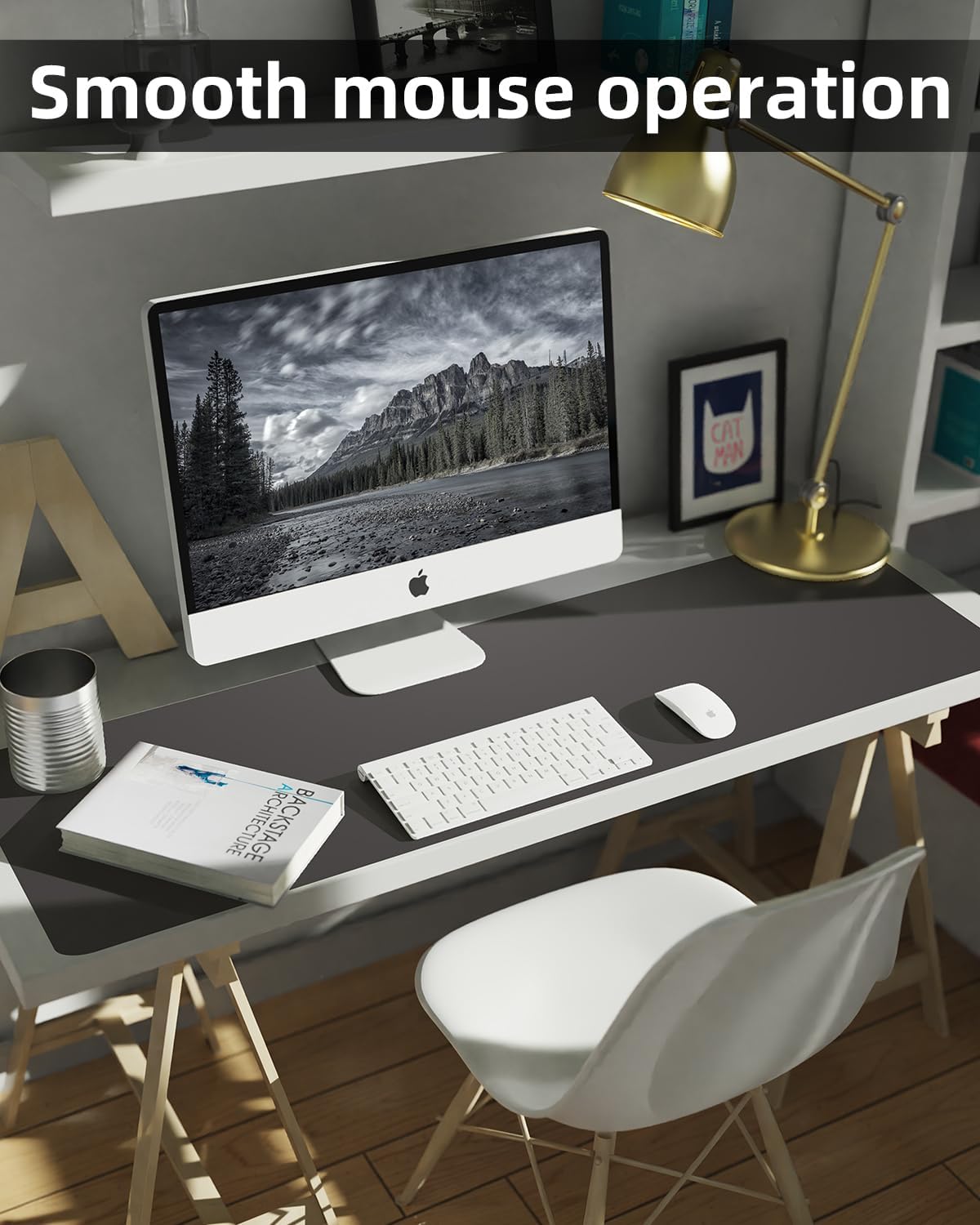 Leather Desk Pad Protector,48"x 17"Desk Mat Large, Mouse Pad, Non-Slip PU Leather Desk Blotter,Waterproof Desk Pad for Office/Home(Dark Grey)