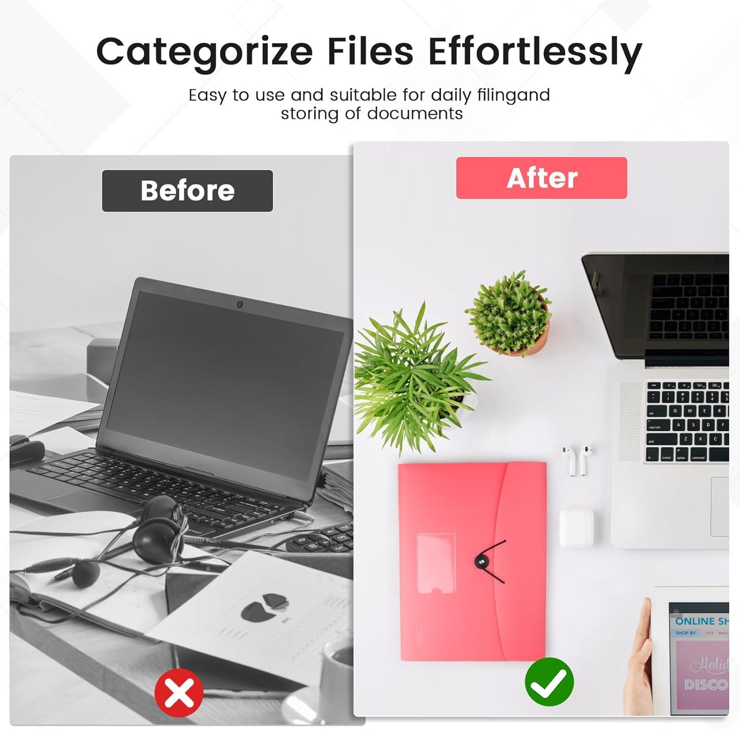 6 Pack Accordion File Organizer Expanding File Folder with 13-Pockets, A4 Letter Size Paper Document Receipt Holder for School Office Supplies