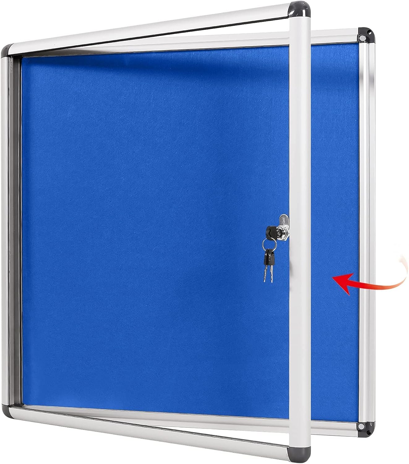 Swansea Blue Fabric Lockable Noticeboard Enclosed Pin Bulletin Board Glass Display Case for Wall Office School 6xA4