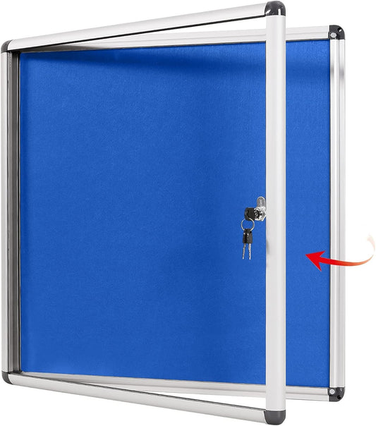 Swansea Blue Fabric Lockable Noticeboard Enclosed Pin Bulletin Board Glass Display Case for Wall Office School 6xA4