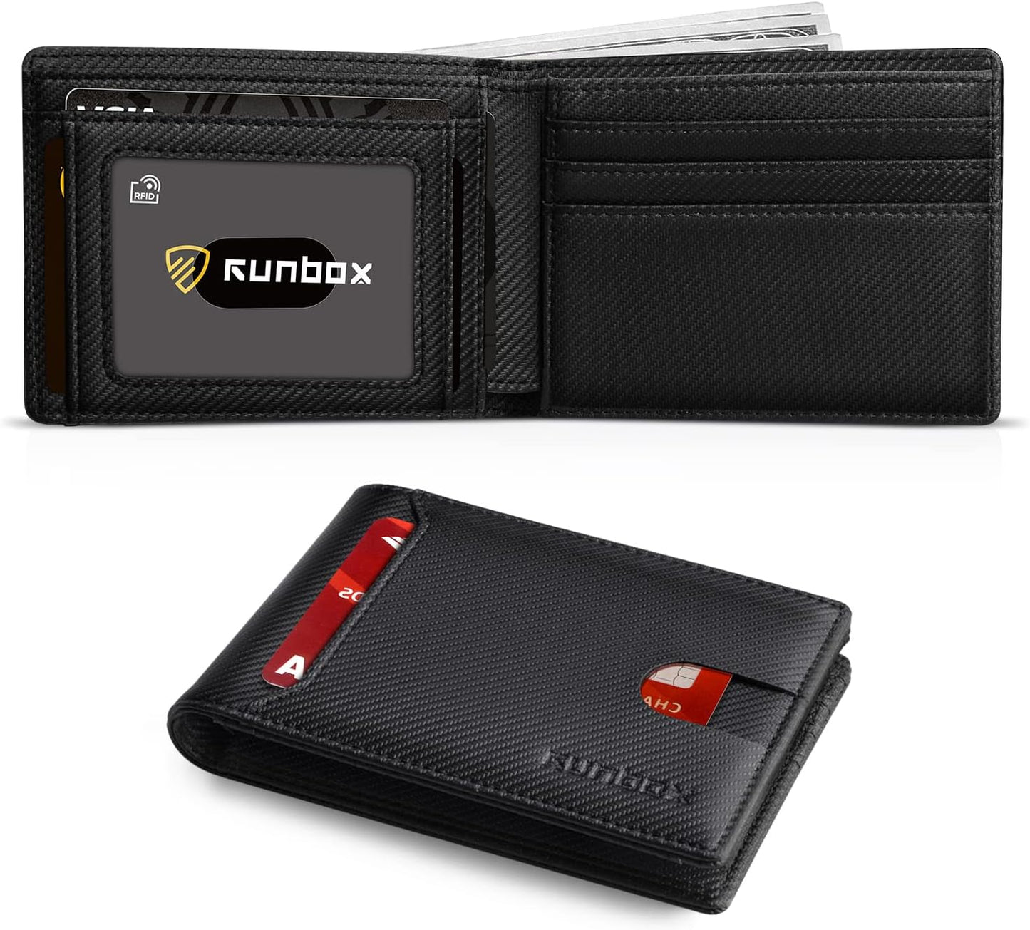 RUNBOX Novelty Wallet for Men Slim 11 Credit Card Holder Slots Leather RFID Blocking Small Thin Men's Wallet Bifold Minimalist Front Pocket Large Capacity Gift Box