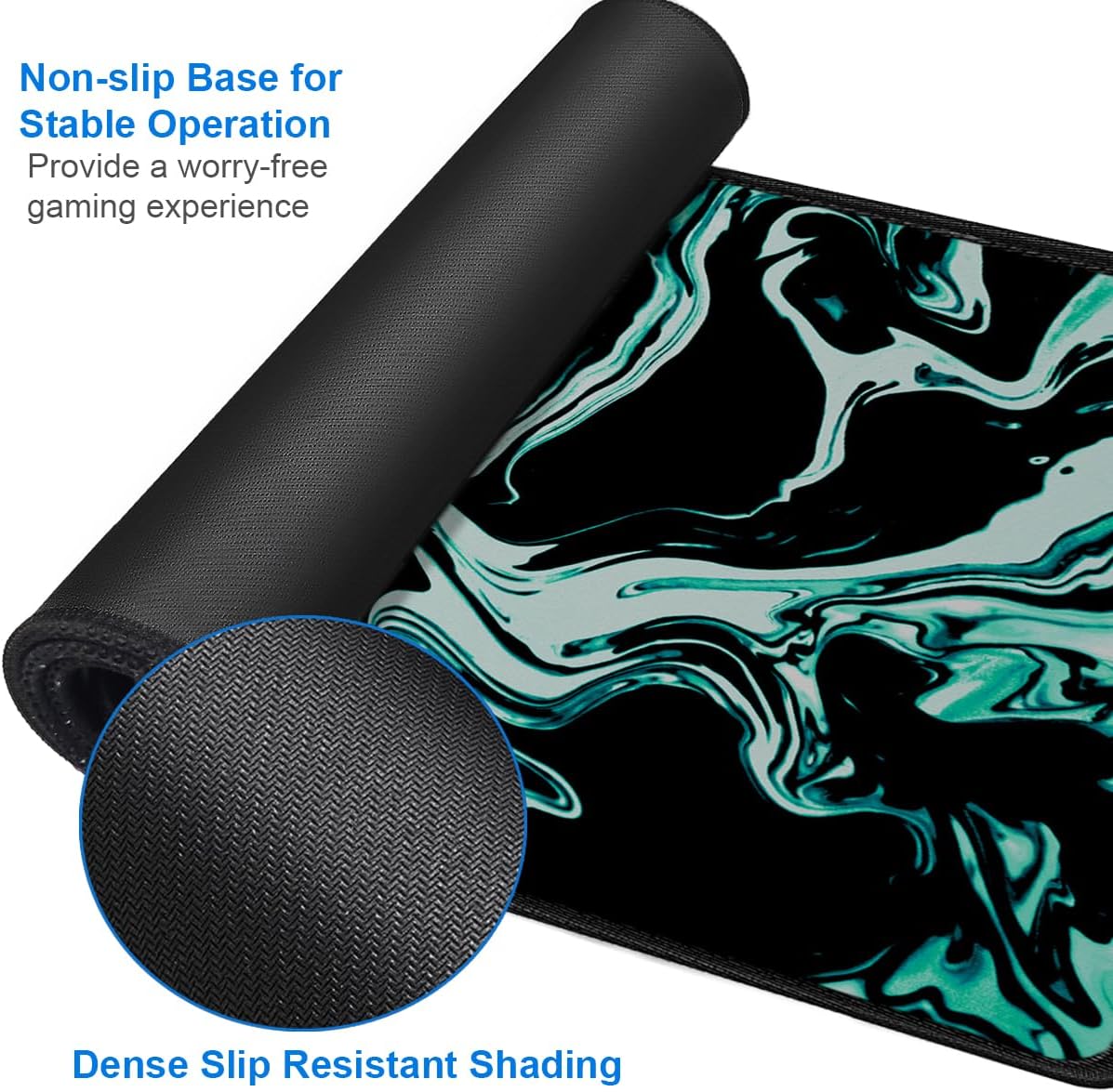 Large Mouse Pad, 31.5x15.7 inch Large Extended Computer Keyboard Mouse Mat, Water Resist Non-Slip Mousepad Rubber Base Long XXL Desk Mouse Pad for Gaming, Office & Home, Marble Cyan