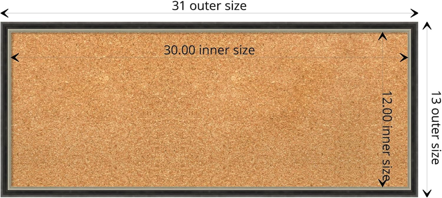 Amanti Art Natural Cork Board for Wall, 13x31 Vision Board with Black Wood Frame, Medium Corkboard Office Decor for Home Organization, Modern Contemporary Corkboard Pinboard to display items for home