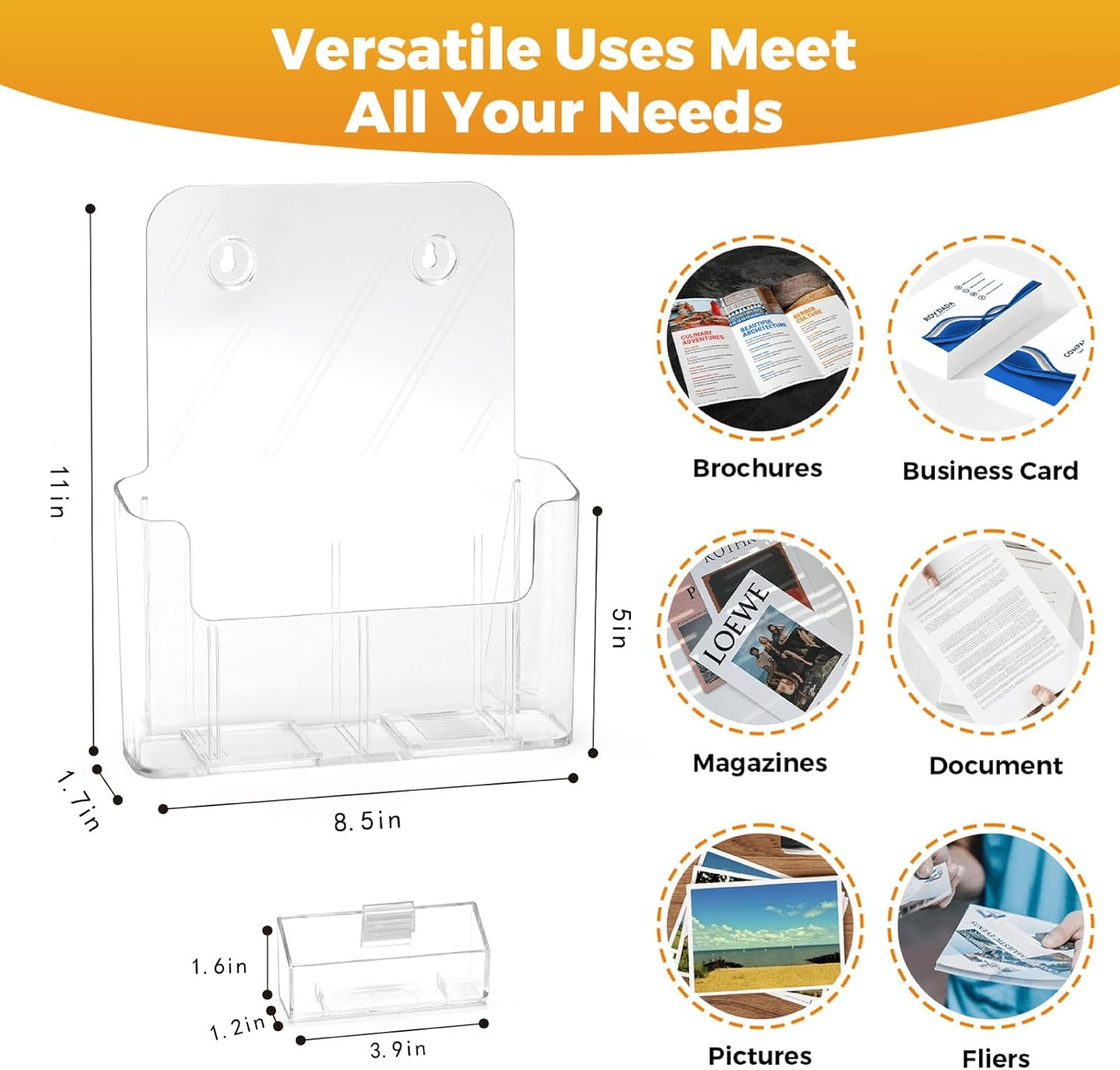 Acrylic Brochure Holder 8.5 x 11 inch 4 Pack Clear Literature Flyer Holders Plastic Rack Card Display Stand Thicker Countertop Organizer for Pamphlets Magazines Booklets Menus, Desk & Wall Mount