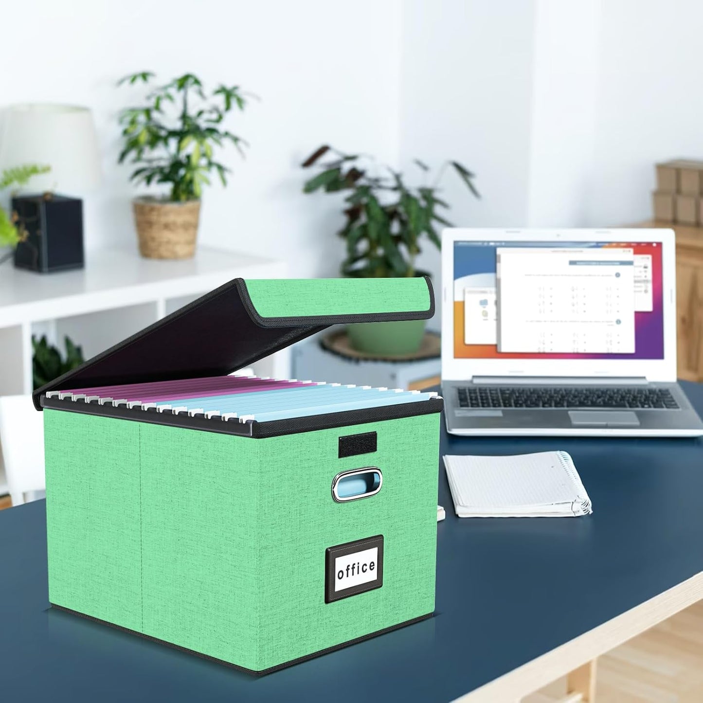 Huolewa Decorative File Organizer Box with Lid, Collapsible File Storage Organizer Boxes with Lids, Linen Hanging Filing&Storage Boxes for Office/Decor/Home, Filing System for File and Folders Storage