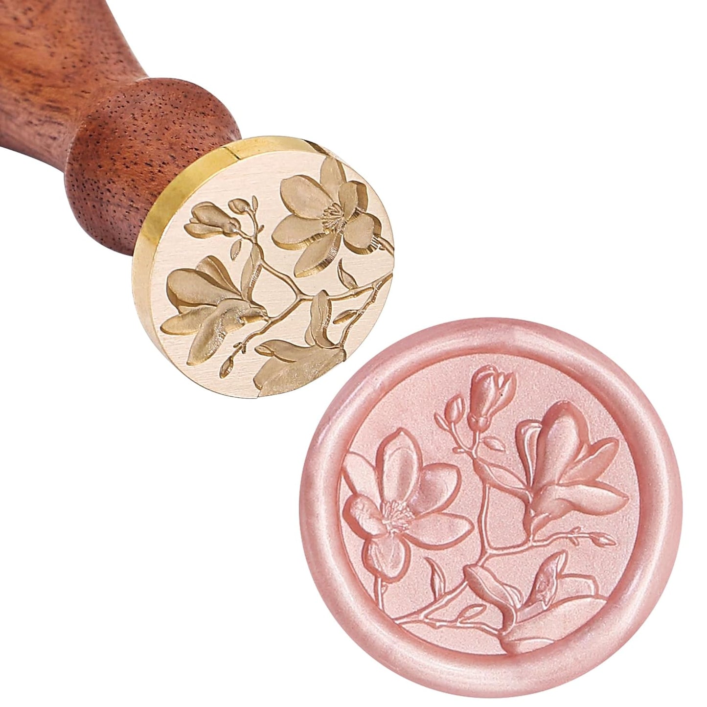 SWANGSA 3D Magnolia Wax Seal Stamp Kit with 200pcs Sealing Wax Beads, Great for Embellishment of Wedding Invitations, Wine Packages, Gift Wraps