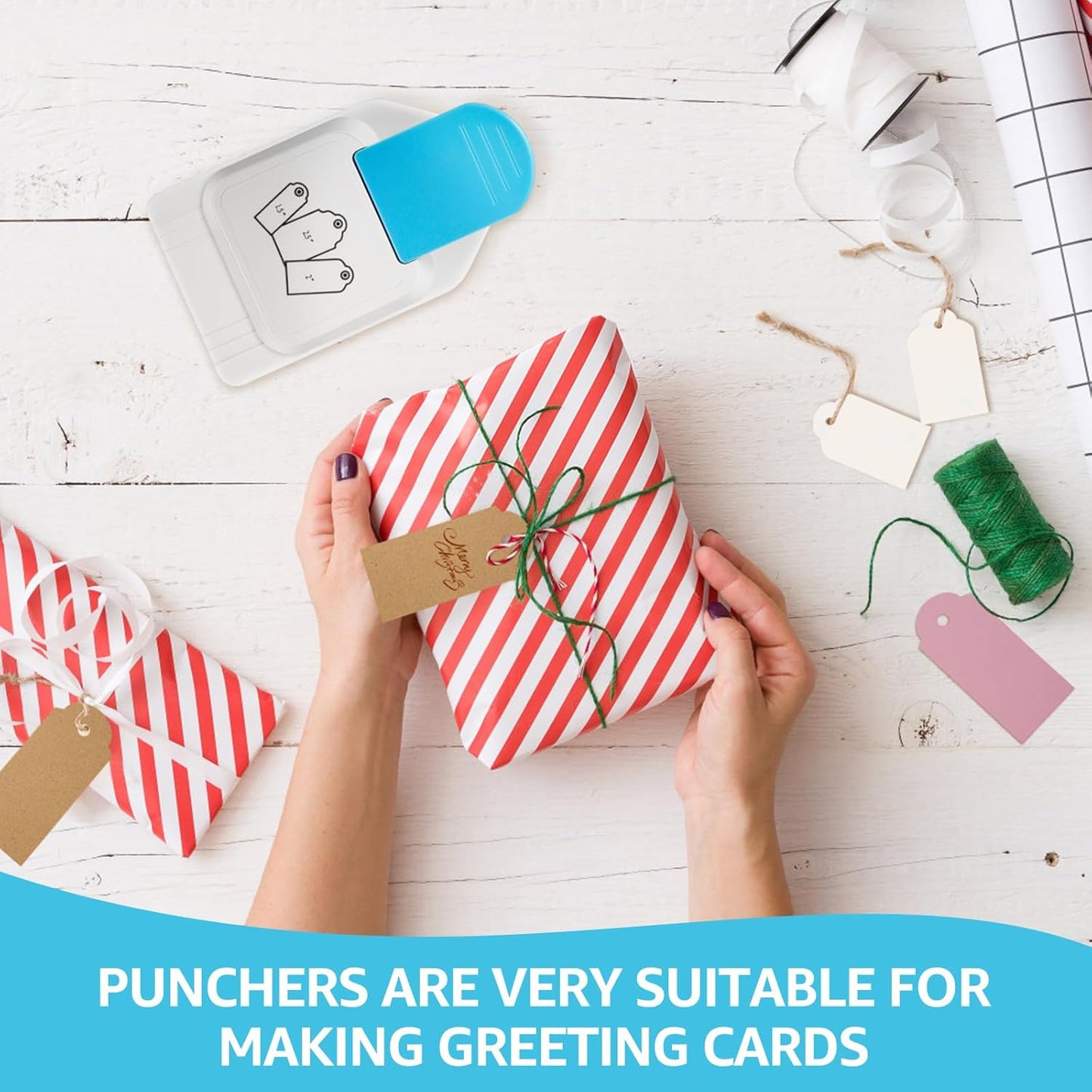 3 in 1 Craft Tag Punch, 1.5/2/2.5 Inch Gift Tag Paper Punches for Tags DIY Scrapbooking Craft, DIY-Projects Puncher for Card Making Scrapbooking Supplies, 1PC Blue