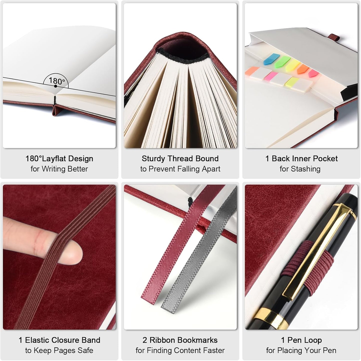 Graph Paper Notebook, 312 Numbered Pages B5 Hardcover Leather Journal, 100gsm No Bleed Grid Paper Notebook with Index Pages, Grid Notebook for Graphing Notes Math, 7.6'' X 10'', Burgundy