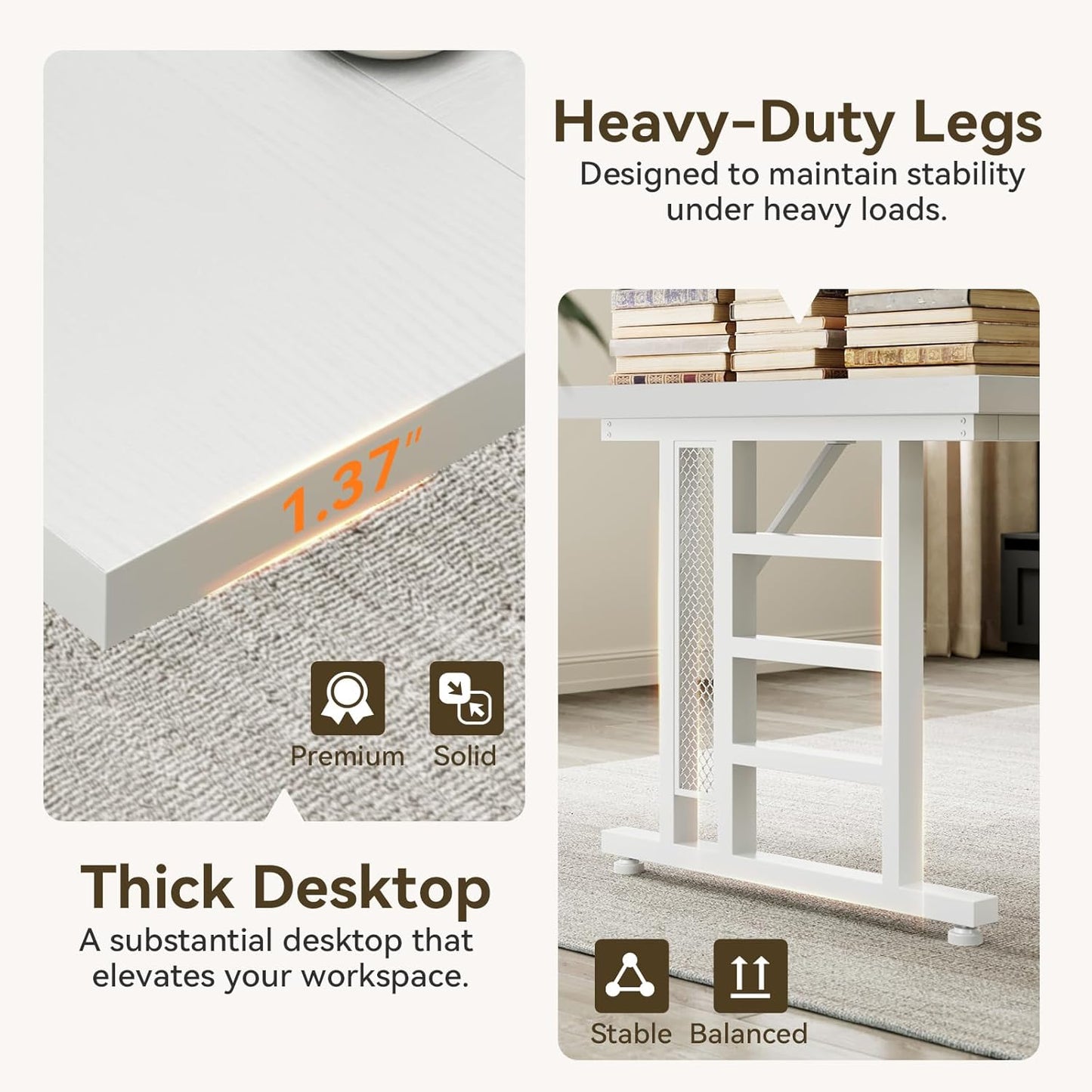 Coleshome 71 Inch Executive Desk with USB Ports, Large Computer Desk with Extra Thick, Long Mordern Office Workstation, Business Furniture for Home Office, White