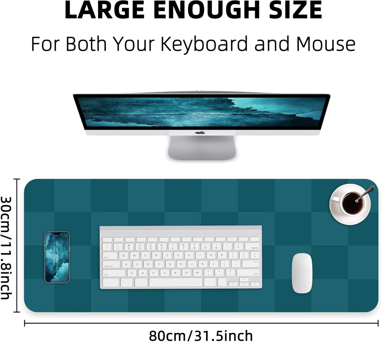 Non-Slip Desk Pad, Mouse Pad, Waterproof PU Leather Desk Protector, Large Desk Blotter, Easy Clean Laptop Desk Writing Mat for Work/Home/Decor(Dark Green 31.5" x 12")