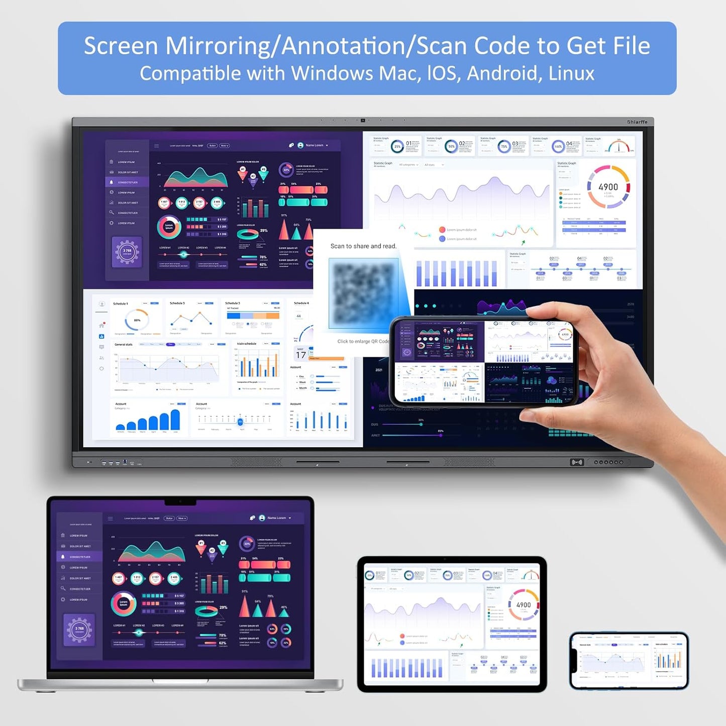 Shiarffe X5 Smart Board 86" 4K Interactive Whiteboard Google EDLA-Certified for Classroom Office Homeschool, OTA Software Updates 8GB RAM + 128GB Storage, Octa-Core Android 14 OS