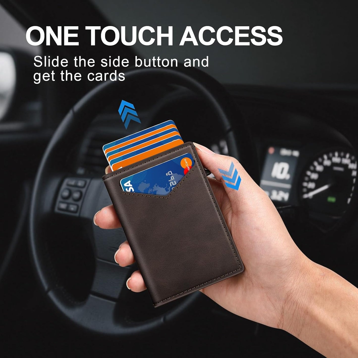 Wallet for Men, RFID Wallet with Money Clip & ID Window, Minimalist Pop Up Credit Card Case Holder 10-12 Cards, Bifold Slim Smart Wallet for Front Pocket, Compact Metal Wallets, Gifts for Men, Coffee