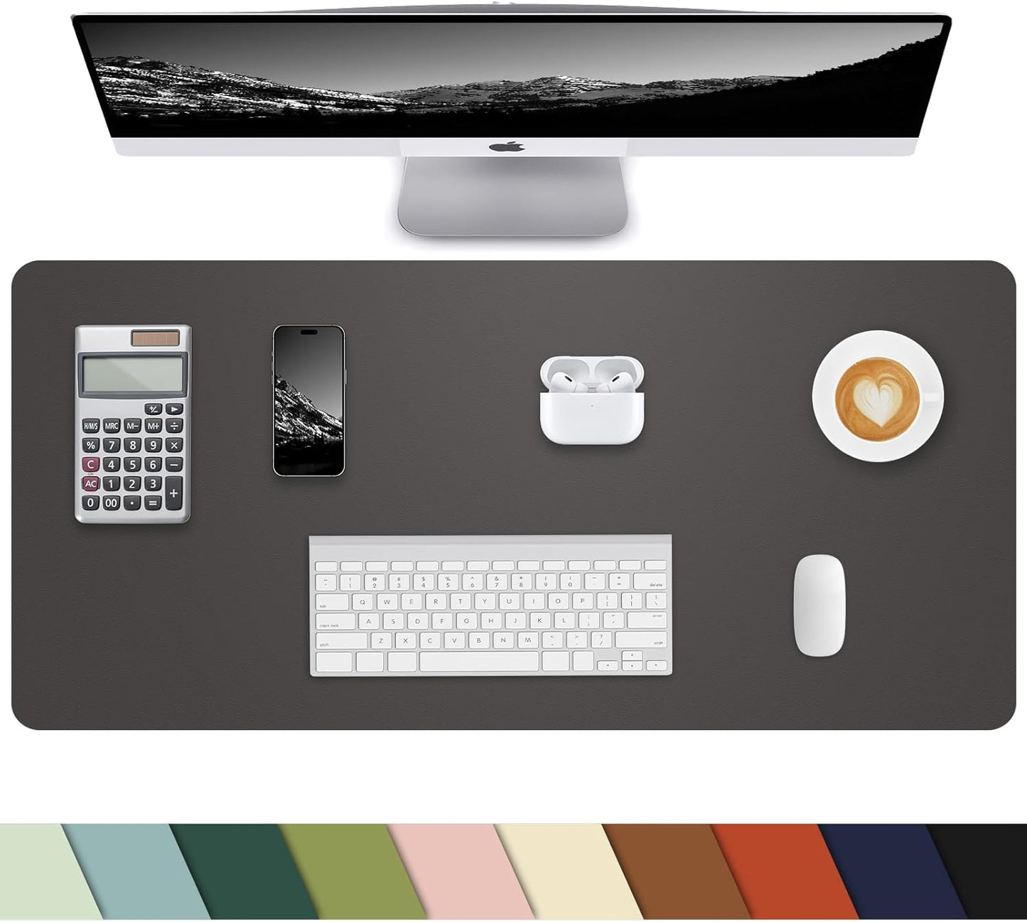 PULeather Non-Slip Desk Mat, Large Mouse Pad & Laptop Desk Pad - Waterproof Writing Pad for Office & Home (Dark Grey, 35.4" x 17")