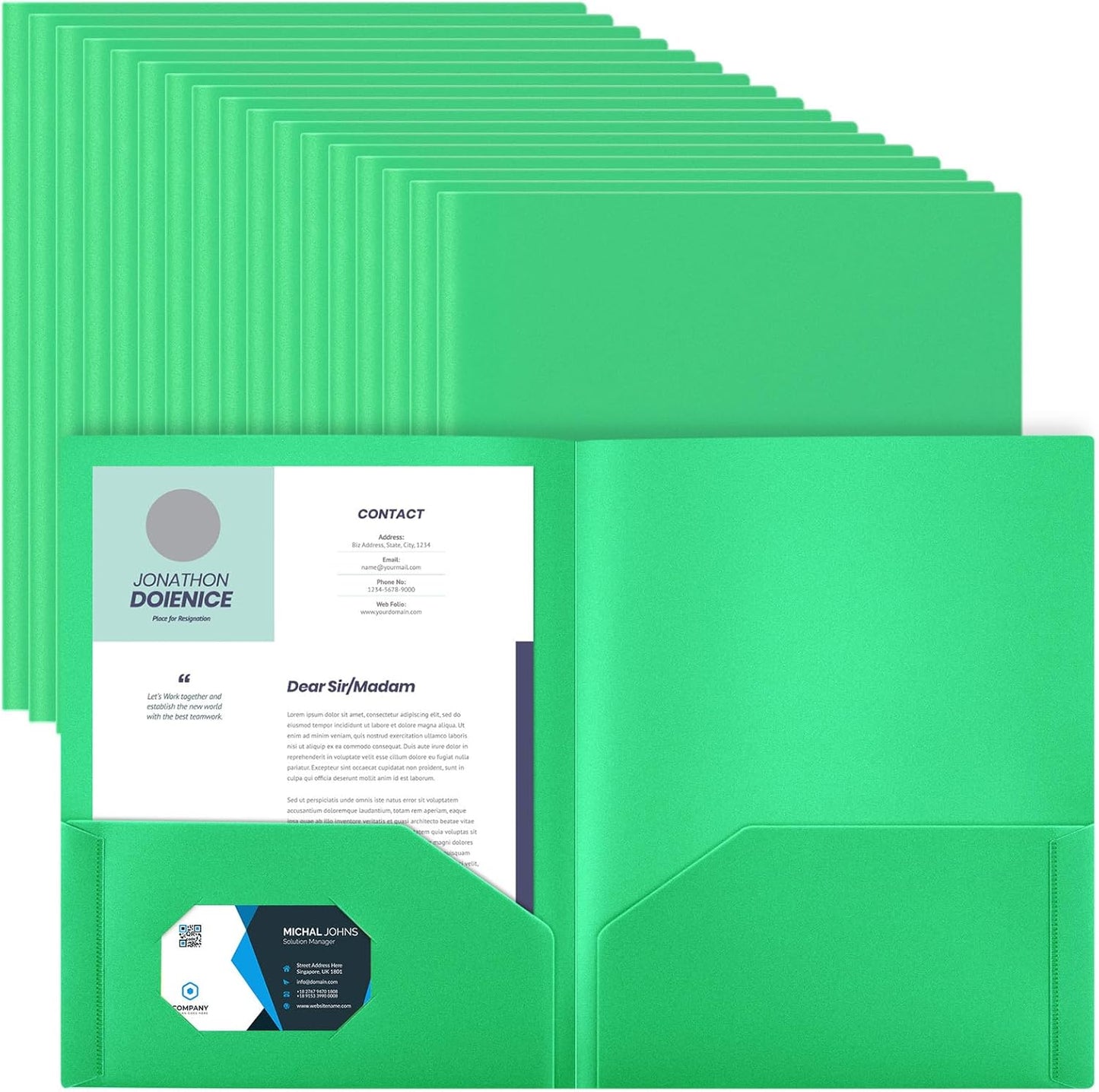 Gueevin 72 Pcs Two Pocket Folders Bulk Plastic File Folder with 2 Pockets Letter Size Paper Heavy Duty Durable Portfolios Case for Home Office School Business 11.61 x 9.45 Inch (Green)