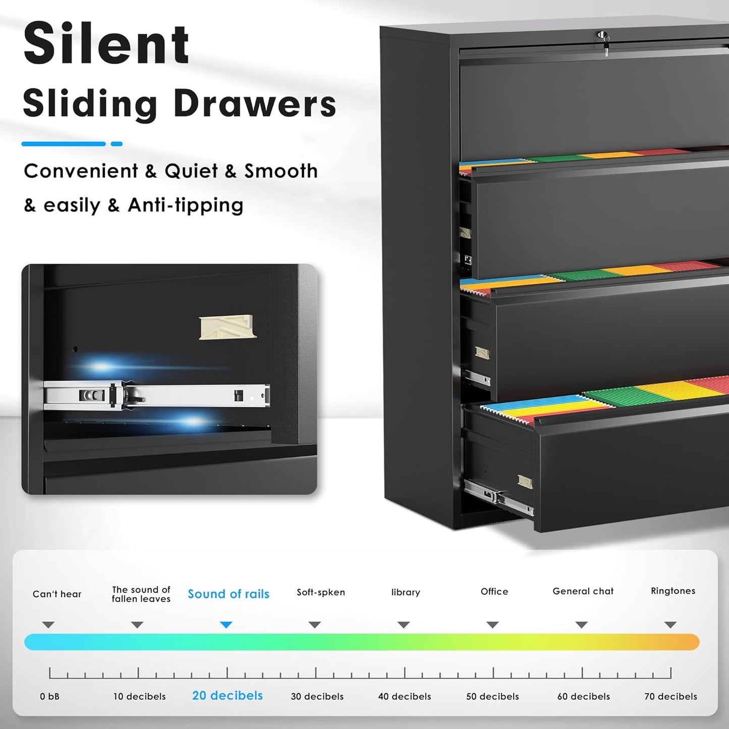 Pataku 4 Drawer File Cabinet with Lock, Metal Lateral File Cabinets for Home Office 4 Drawer, Locking Filling Cabinets for Hanging Files Letter/Legal/F4/A4 Size (Blcak)