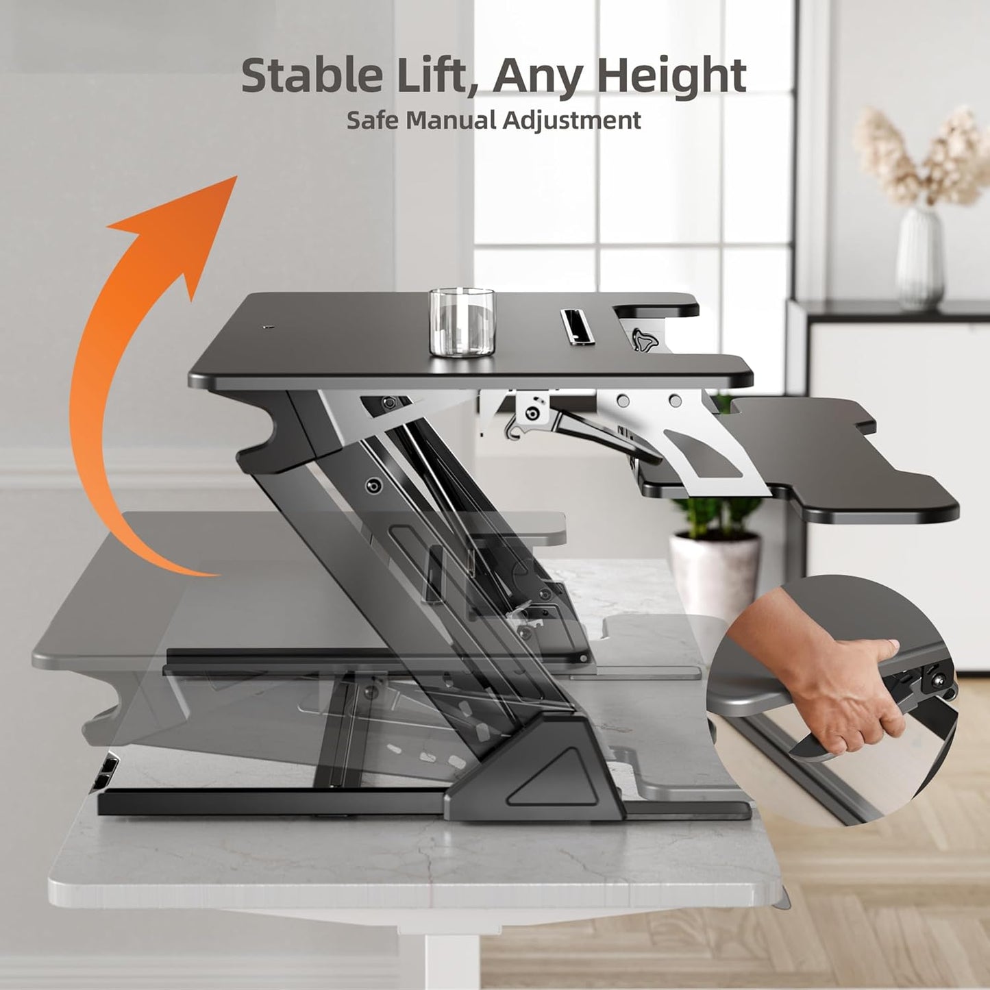 Claiks Standing Desk Converter 36 inch, Height Adjustable Sit Stand Up Desk Riser, Quick Sit to Stand Tabletop Dual Monitor Riser Workstation for Home Office with Keyboard Tray, Black