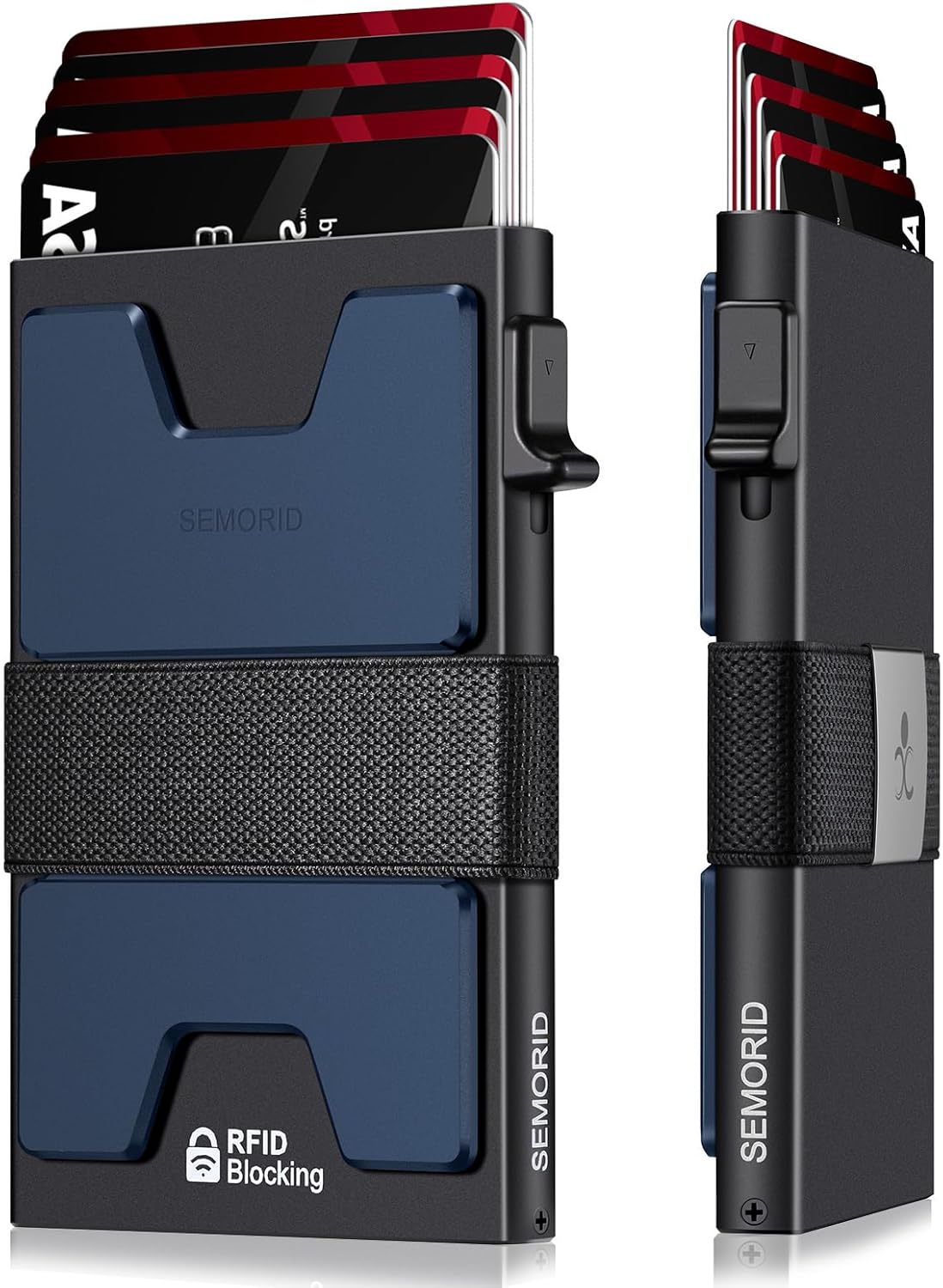 Slim Aluminum Card Holder Wallet for Men, Durable Expandable Backplate, RFID Blocking Minimalist Metal Pop Up Wallet, Holds 12+ Cards Plus Cash