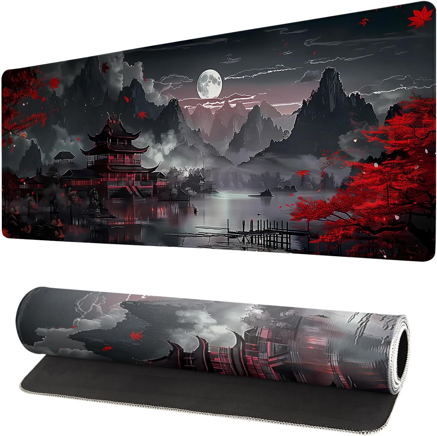 Extended Gaming Mouse Pad, Large Gaming Mouse Waterproof with Stitched Edges, Non-Slip Desktop Pad for Home and Office, Level Up Your 31.5x11.8 Inch… (Japanese Style)