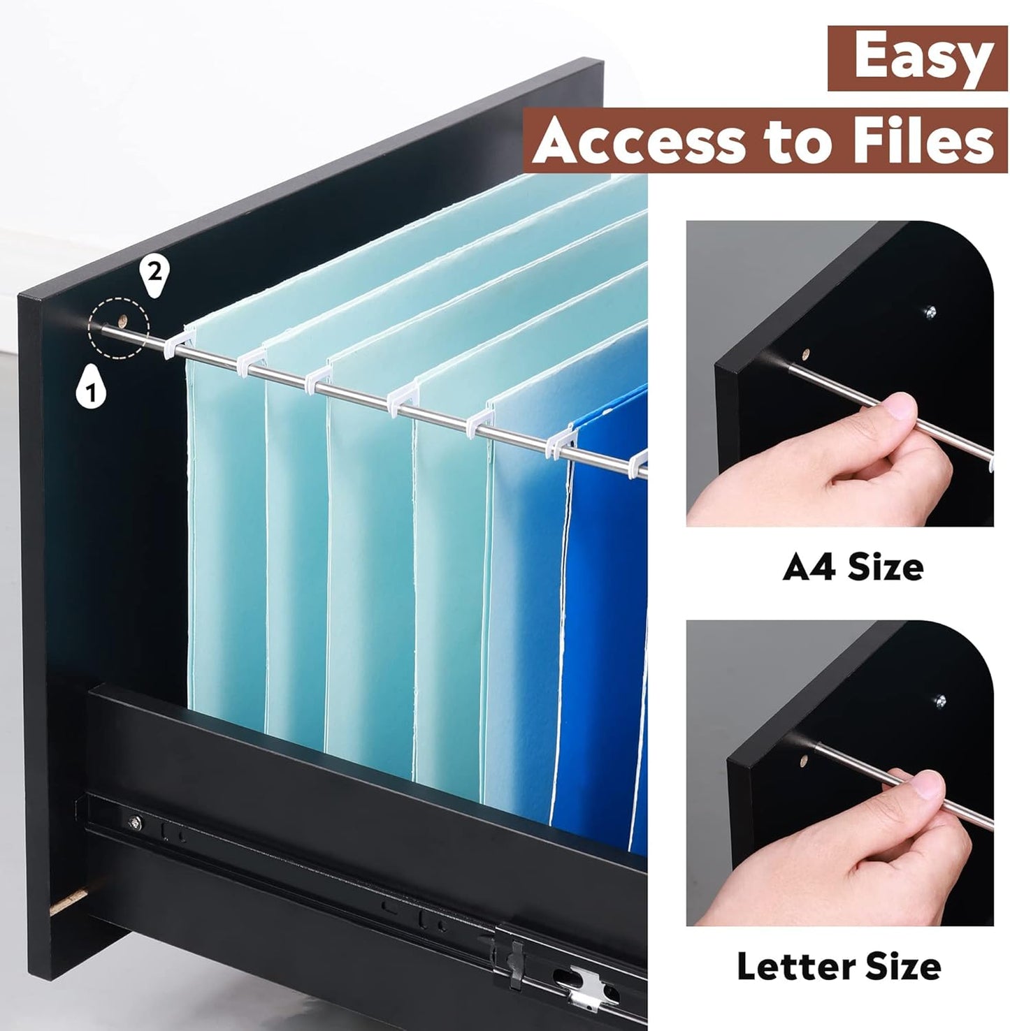 DEVAISE 3 Drawer Wood Mobile File Cabinet, Rolling Filing Cabinet for Letter/A4 Size, Printer Stand for Home Office, Black