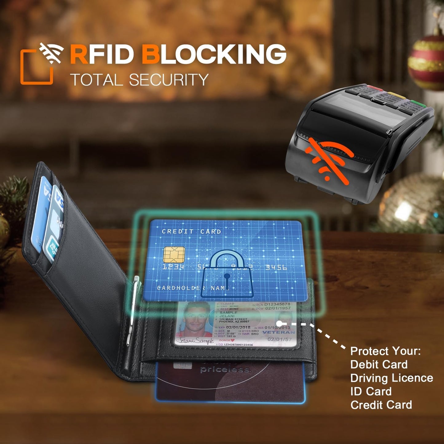 Slim Wallet for Men Genuine Leather RFID Blocking Bifold Minimalist Front Pocket Mens Wallet with Money Clip Thin Gift Box