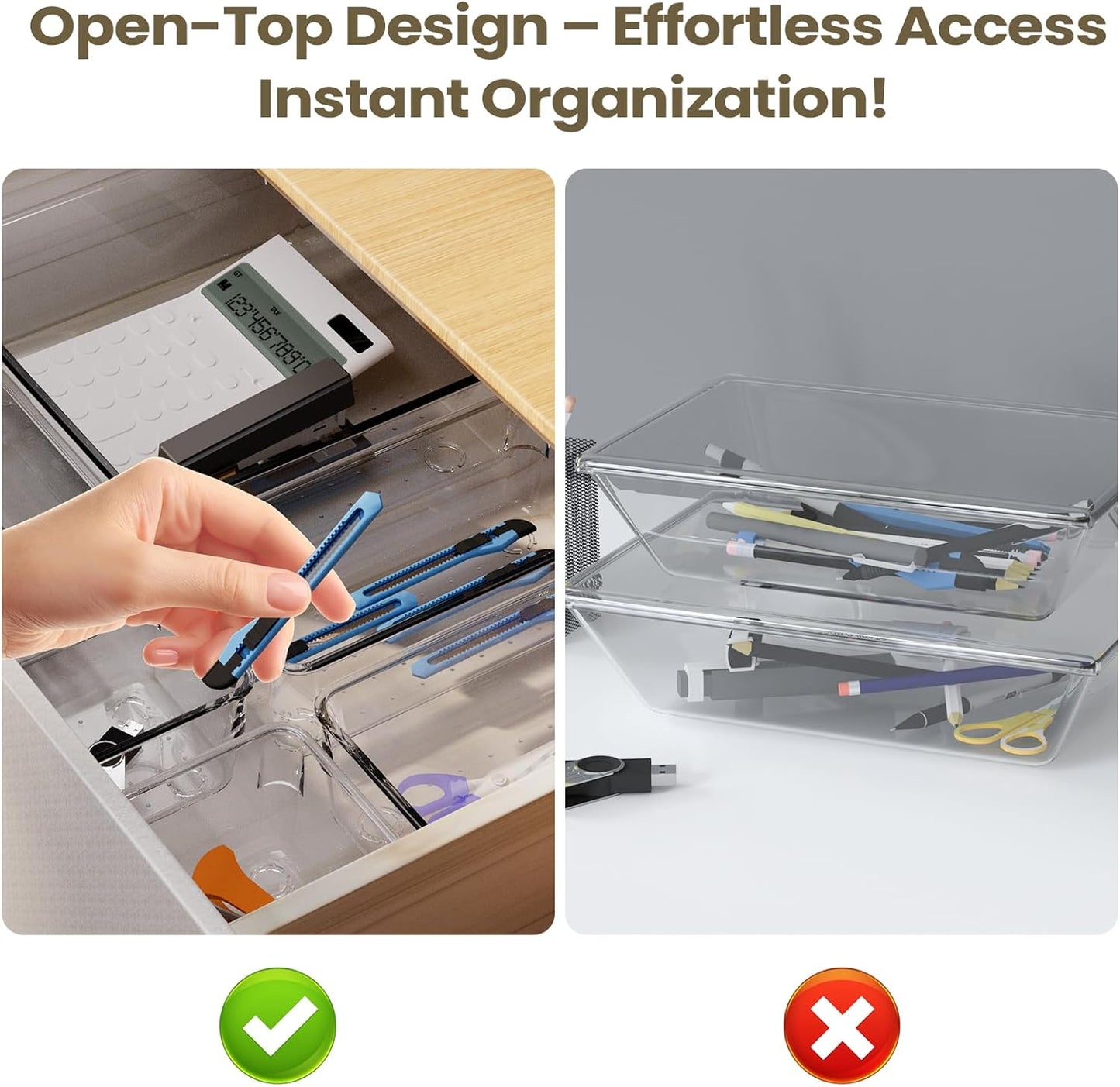 21 PCS Clear Plastic Drawer Organizer Set, 5 Sizes Acrylic Drawer Storage Trays Non Slip Storage Bins for Makeup, Jewelry, Gadgets for Kitchen, Bedroom, Bathroom, Office