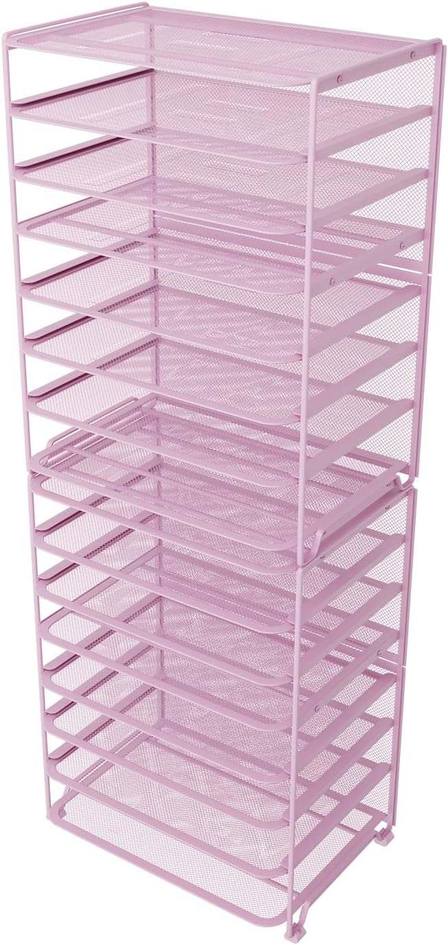 Simple Trending 2 Pack 8 Tier Letter Tray Paper - Mesh Desk File Organizer for Office School Desktop, Pink