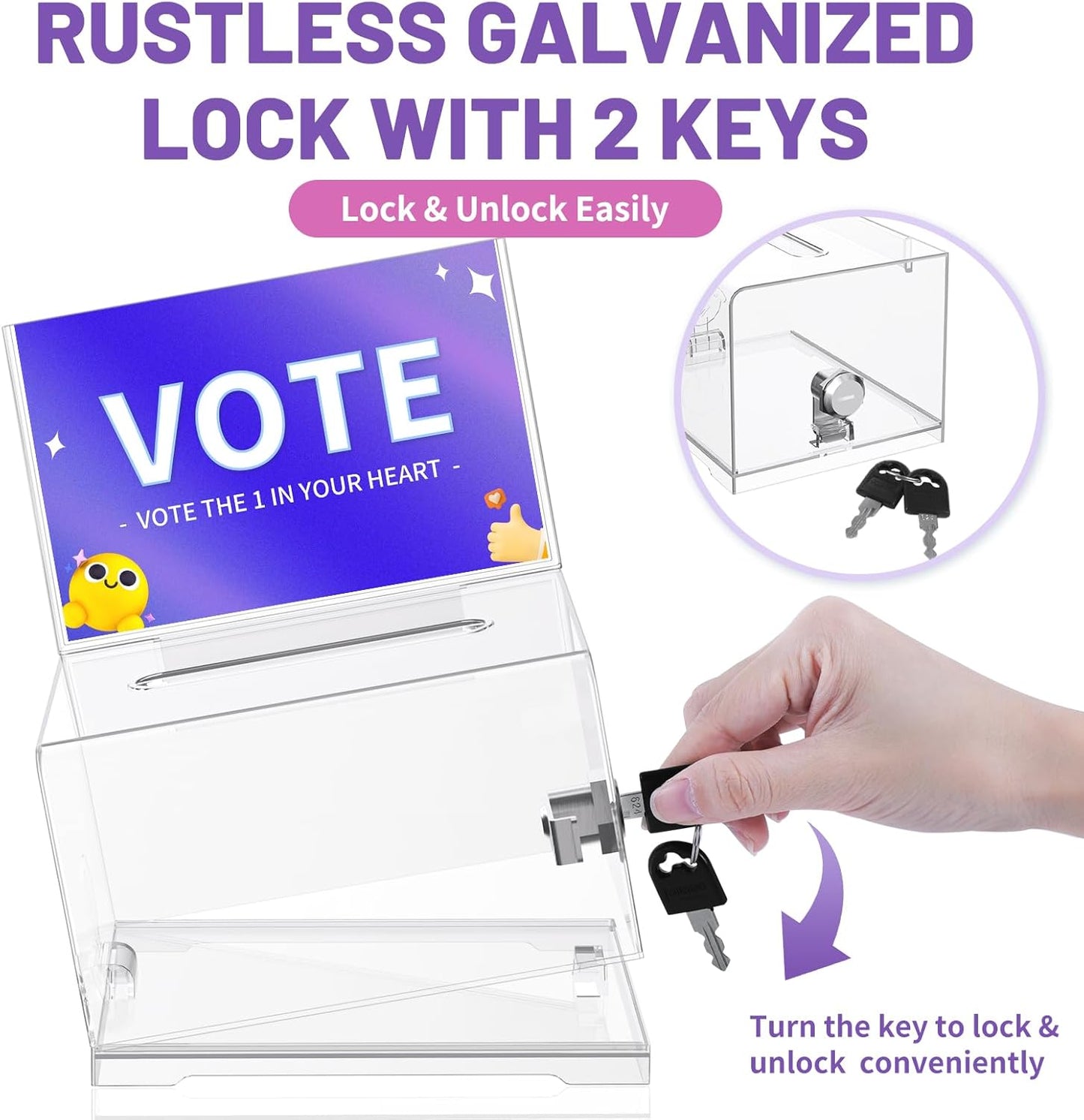 Donation Box with Lock, Clear Ballot Box with Sign Holder, Suggestion Box, Donation Boxes for Fundraising, Tip Jar, Raffle Box, Lock Box for Cards, Votes, Tickets, Prayer, Money, Cash