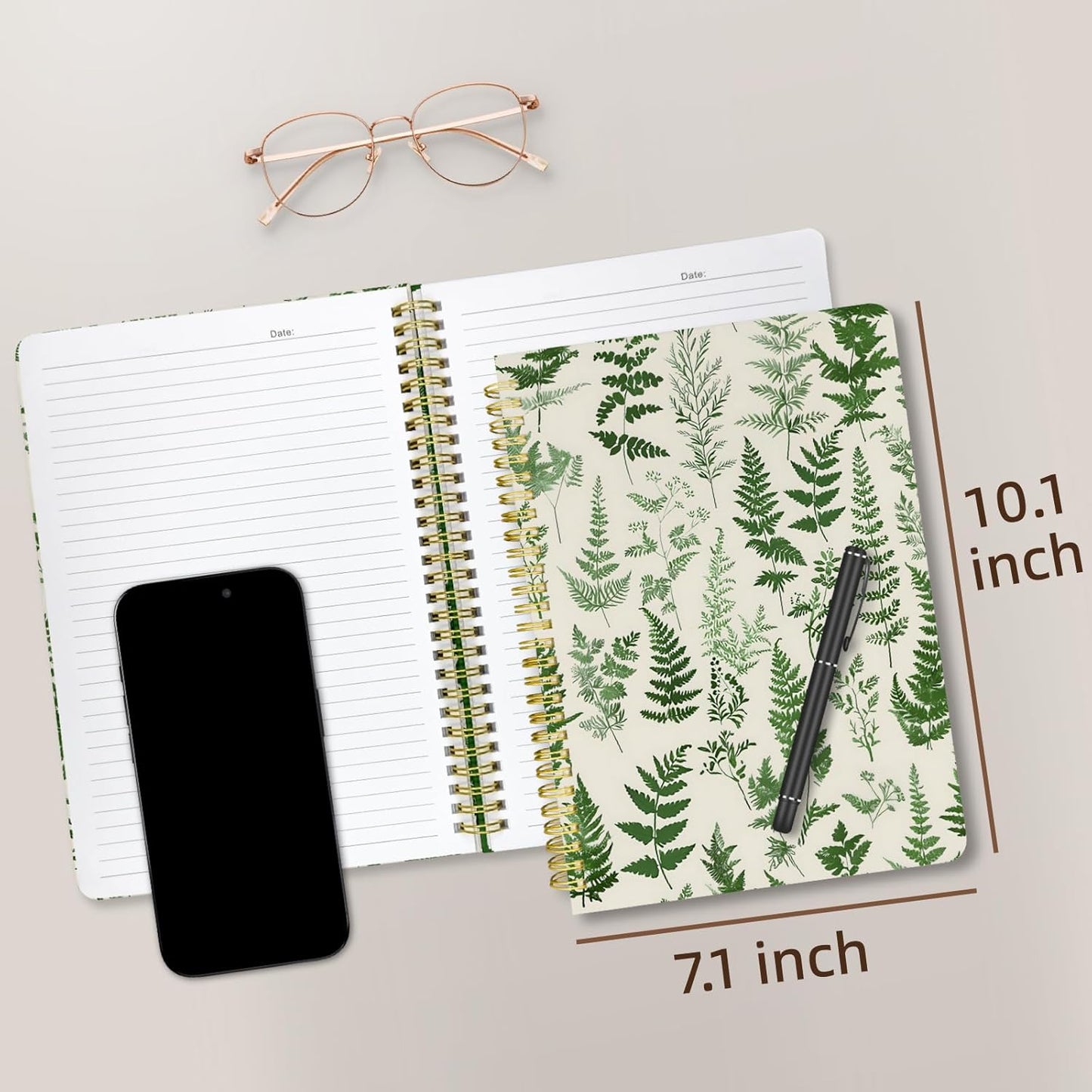 Cute Spiral Notebook journal B5 Aesthetic Pretty Design for Women Girls Kawaii with Pocket, 10 x 7.2 inch, Lined, Green Plants