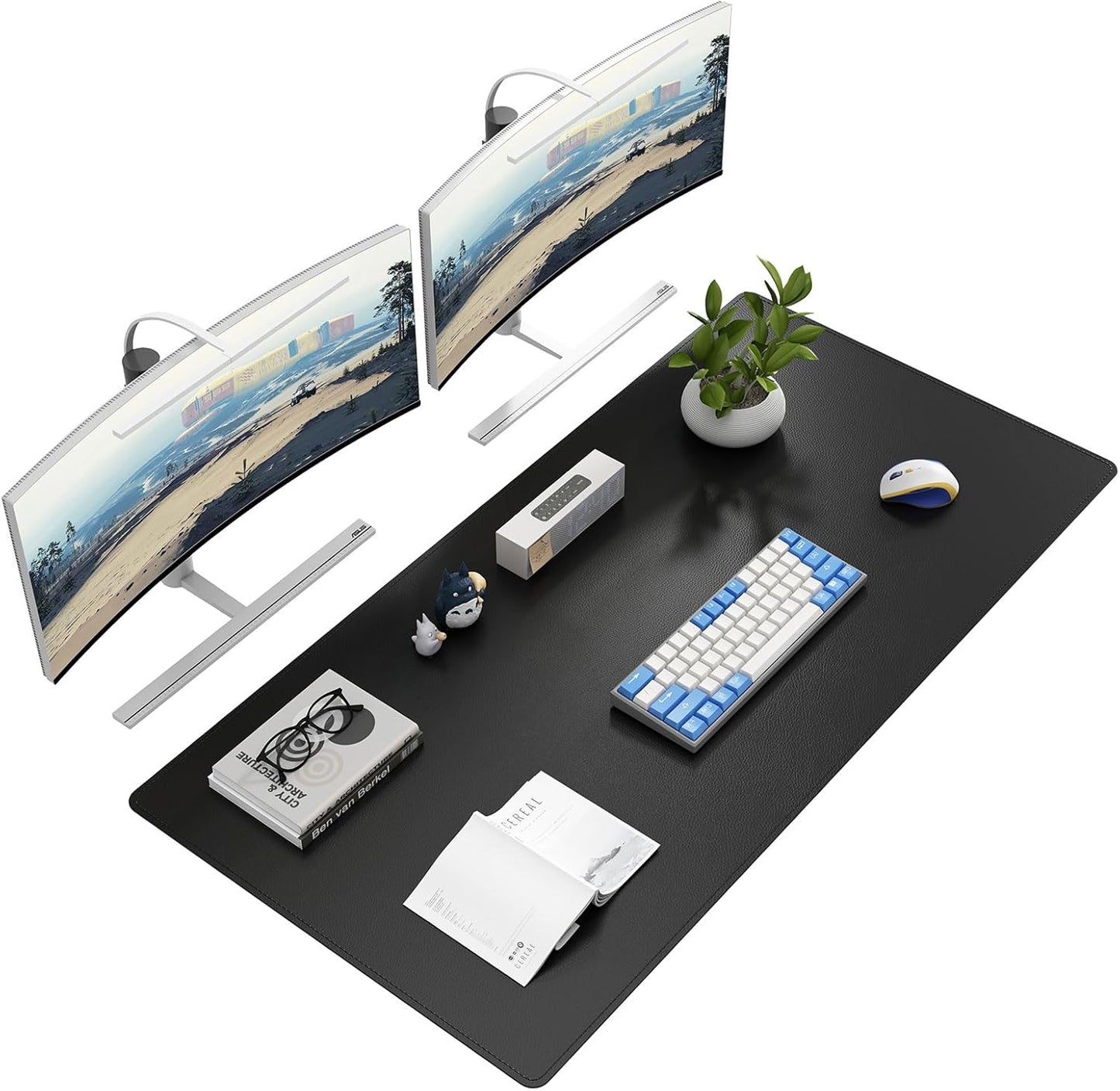 DAWNTREES Desk Mat Protector,PU Leather Desk Pad,Non Slip, Large Mouse Pad and Keyboard Mat, Waterproof Writing Pad for Office and Home (Black,47.2''x23.6'')
