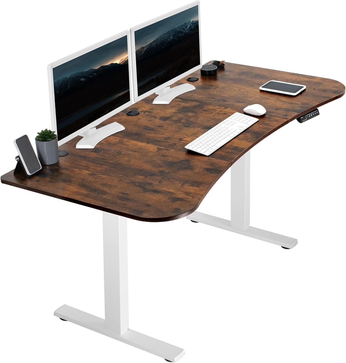 VIVO Electric 63 x 32 in Rustic Standing Desk, Memory Height Adjustment, 1B Series, Vintage Brown Top White Frame, DESK-KIT-1W1N