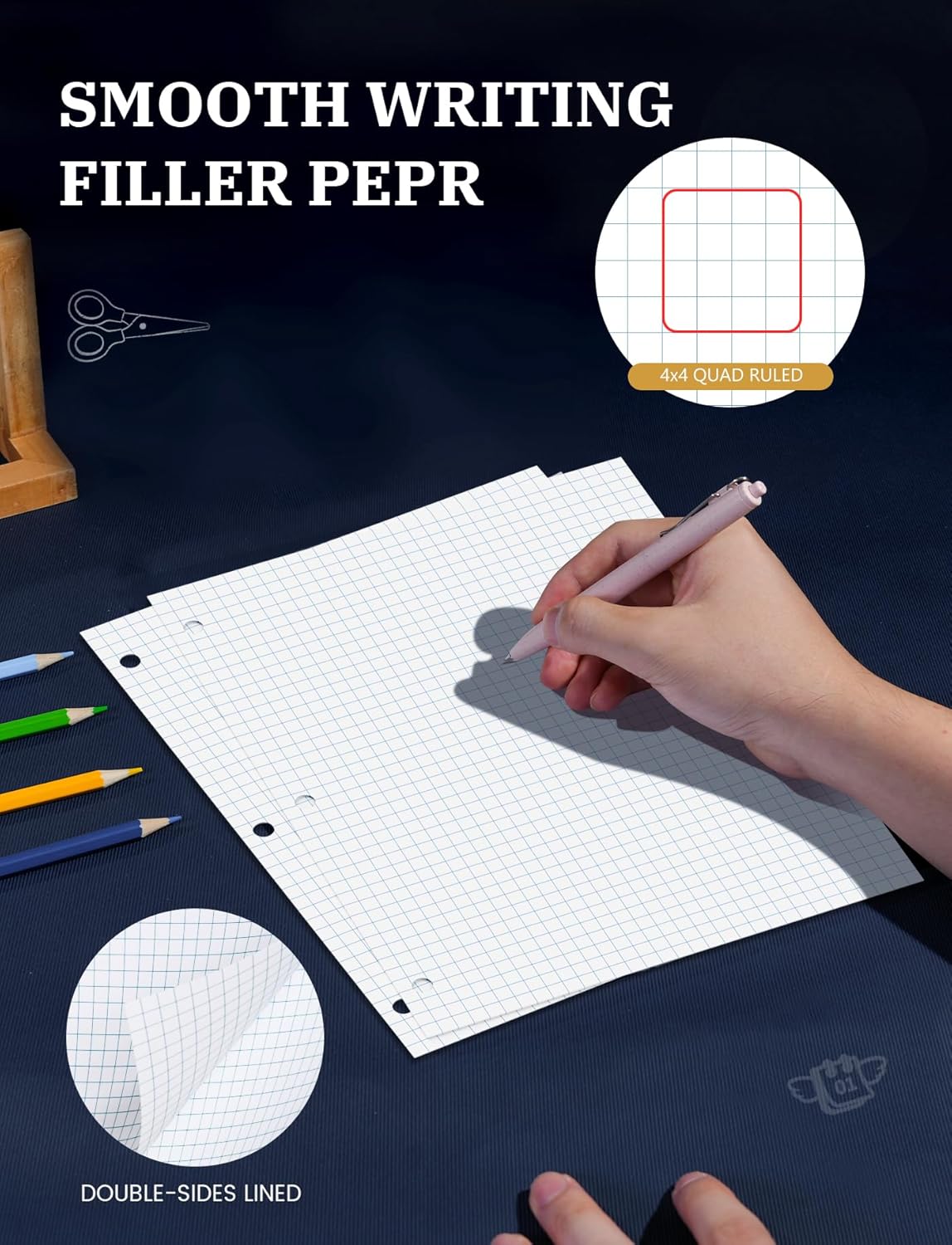 Graph Paper Loose Leaf, 120 Sheets Loose Leaf Paper, Binder Paper 8 x 10.5 in, 4x4 Quad Ruled Filler Papers Bulk 8 x 10-1/2 for Binder, 3-Hole Punched Graphing Pads for Engineering Sketching Notes