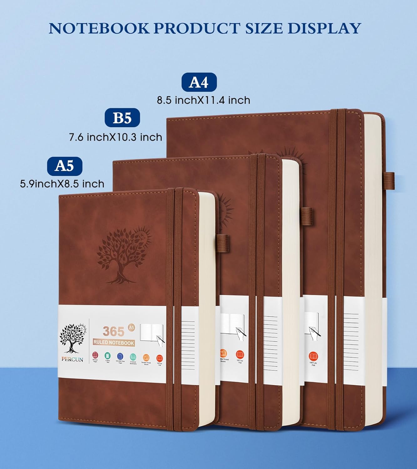 A5 Lined Journal Notebook - 365 Page Leather Journals for Writing Women & Men，Hardcover Notebook with 100Gsm Thick Pages，Daily Diary for Travel, Work，School，Note Taking，College Ruled (5.9" x 8.5")