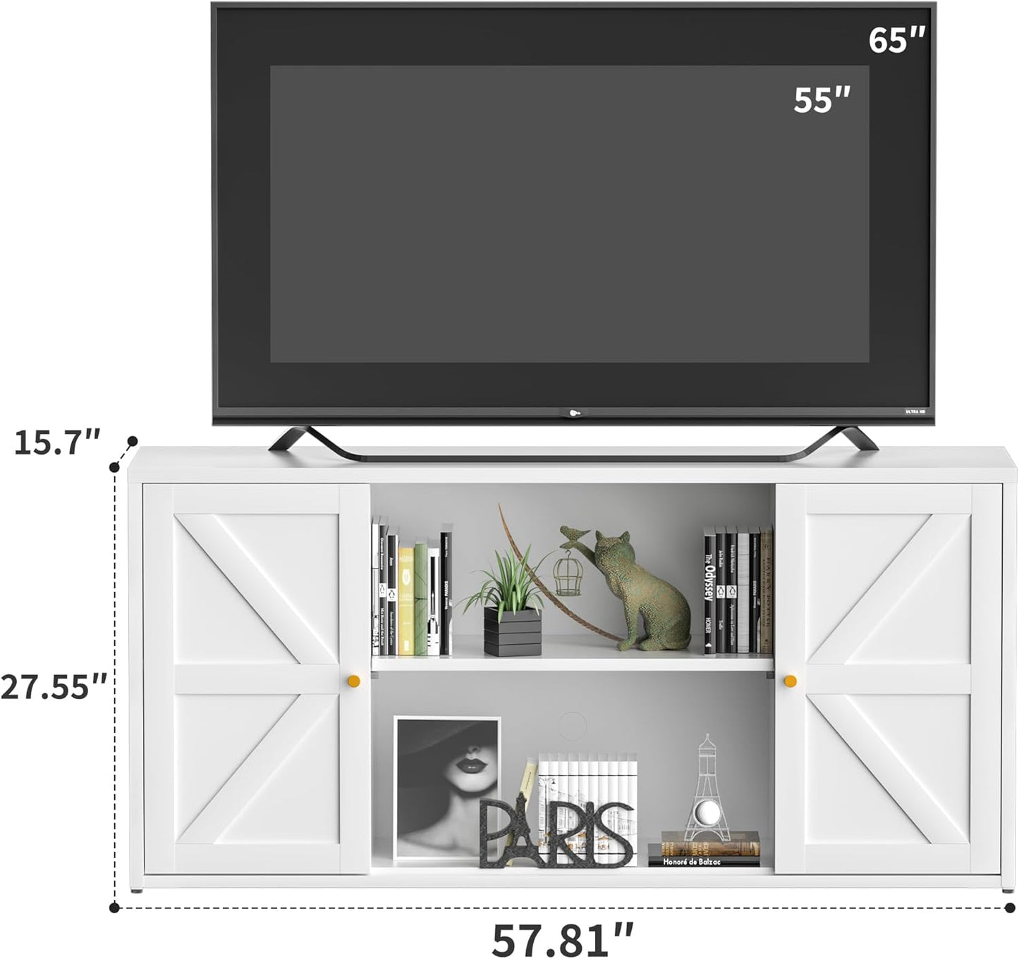 Metal Storage Cabinet with 2 Barn Doors,Farmhouse Sideboard Buffet Cabinet,Pantry Storage Cabinets with Drawers and Shelves, Coffee Bar for Kitchen, Dining Room,Living Room,White TV Stand