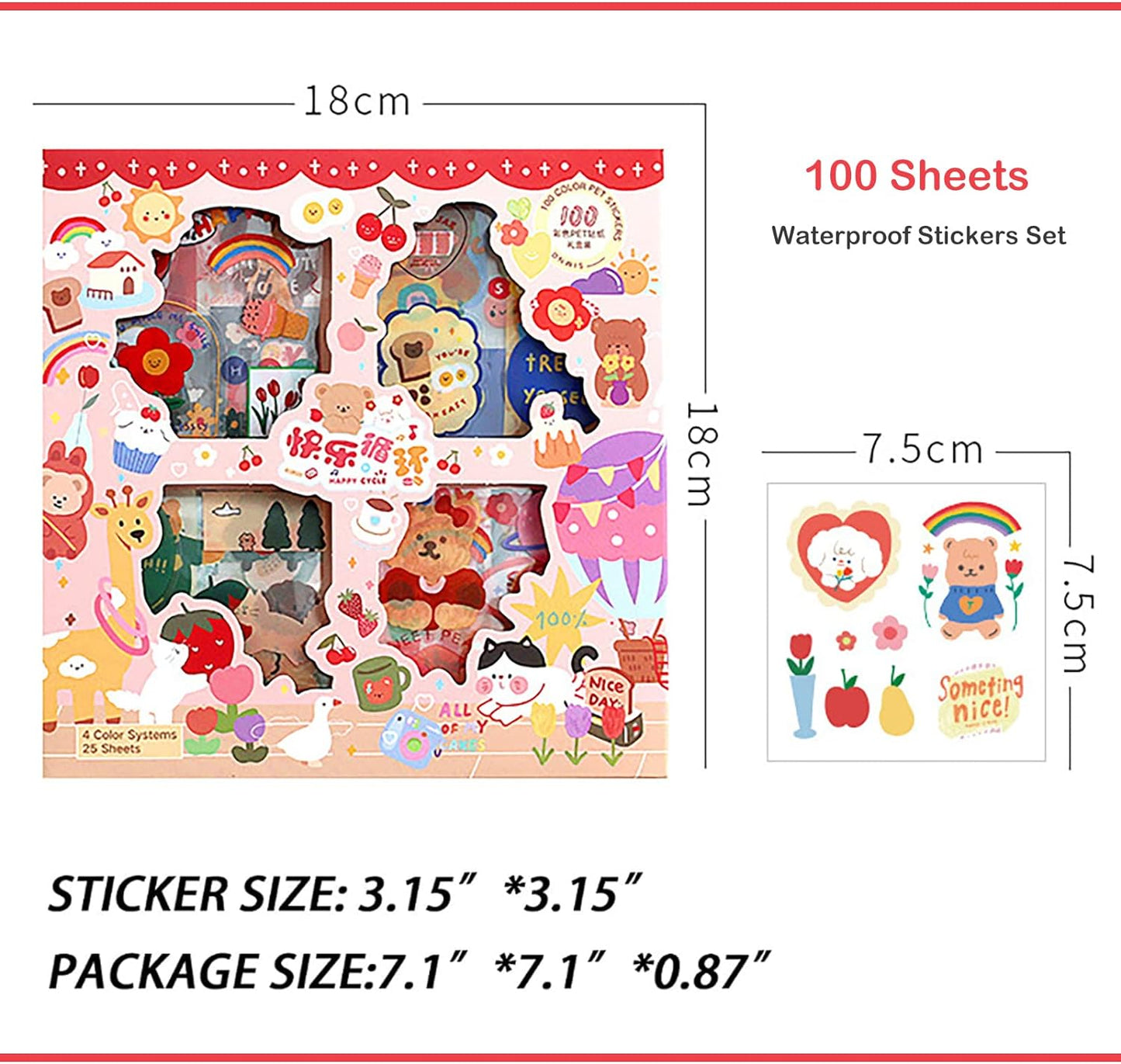 100 Sheets Kawaii Sticker Set, Doraking Cute Cartoon Stickers Transparent Decorative Stickers Decal Pack for Phone Cases Laptops Art DIY Crafts Album Bullet Journals Planner Scrapbook