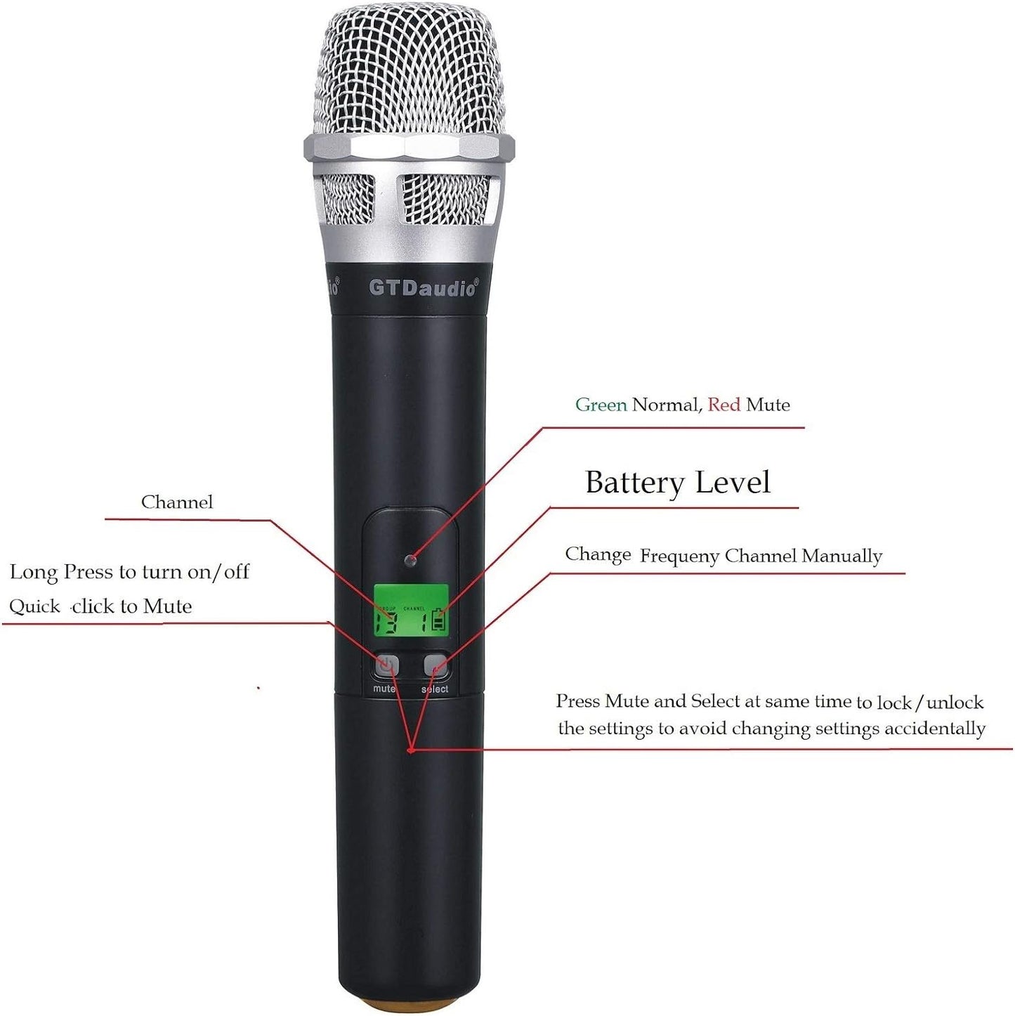 GTD Audio 4x800 Adjustable Channels UHF Diversity Wireless Cordless Handheld Microphone Mic System Ideal for Church, Karaoke, Dj Party, Range 450ft (4 Handheld Mics)