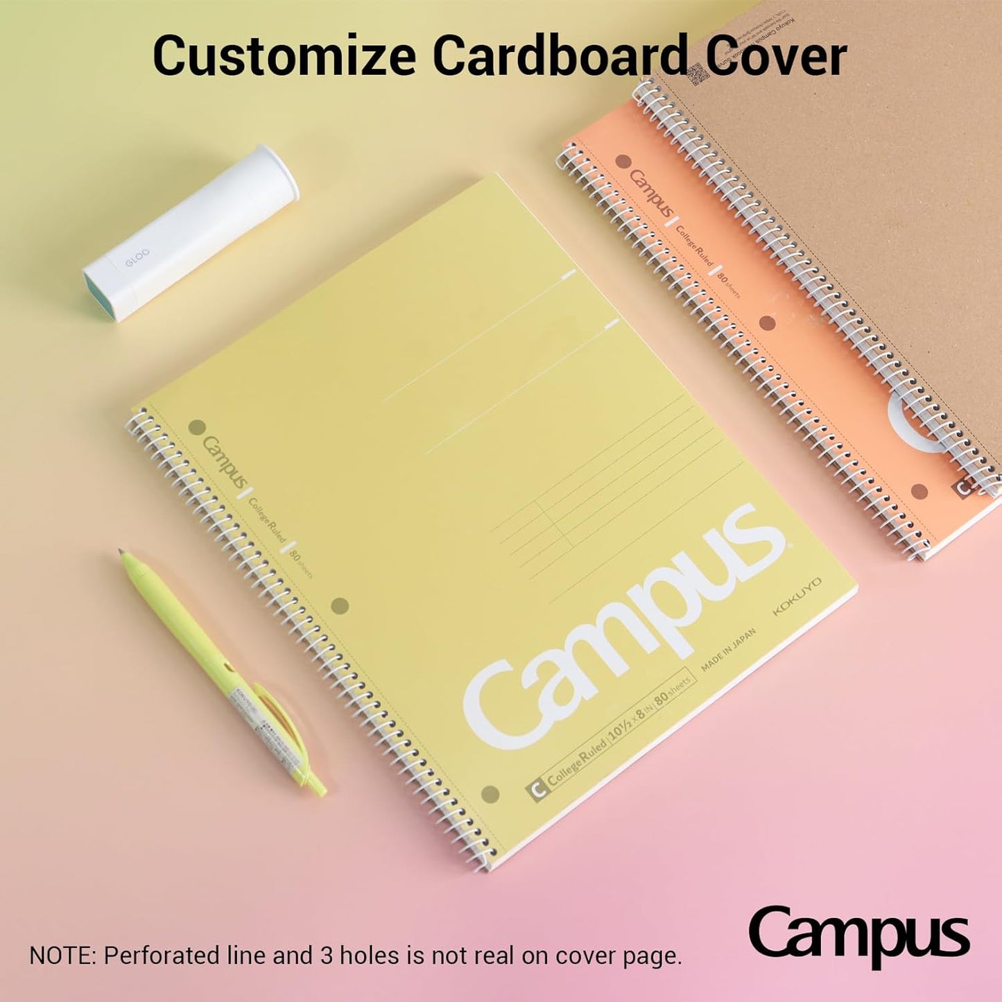 KOKUYO Spiral Notebook, 3 Pack Campus 10-1/2" x 8" Subject Notebooks with College Ruled, 80 Sheets, 3 Holes School Spiral Journal for Work Study Note Taking (Yellow, Orange, Purple)