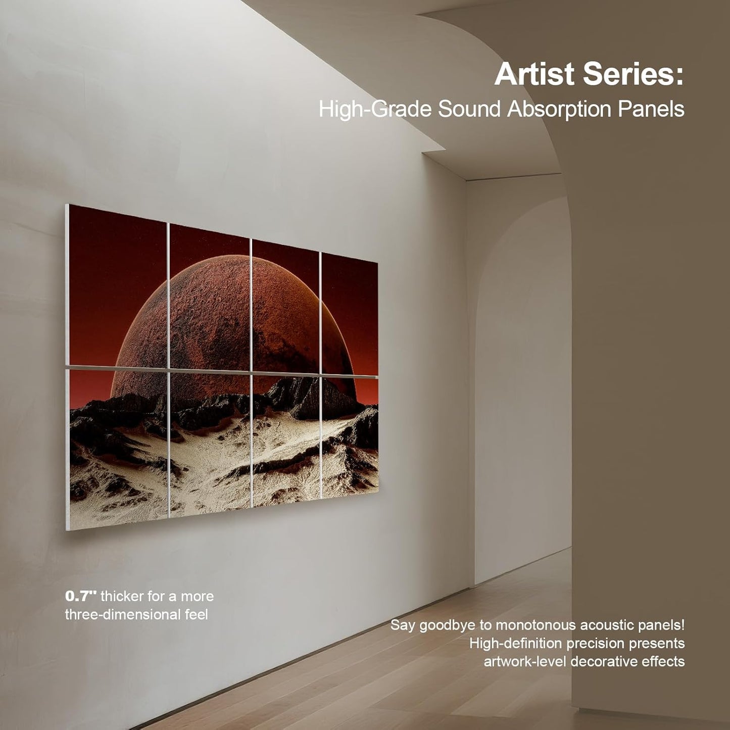 UMIACOUSTICS 8 Pcs 0.7Inch Thick Art Acoustic Panels, Total 47.2” x 31.5” Decorative Acoustical Wall Panels, Sound Absorbing Art Panels for Home, Office, Hotel, Recording Studio, Phobos Rock