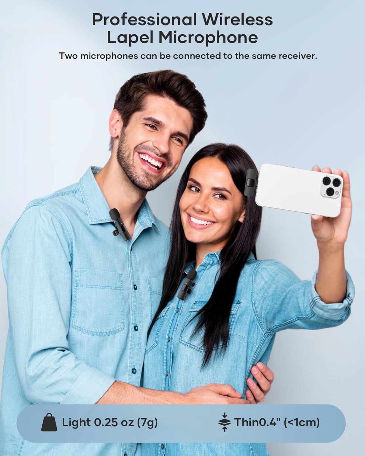 2 Pack Wireless Lavalier Microphone for iPhone iPad and Android Phone, Lapel Mic Plug and Play Wireless Mic Noise Reduction Mini Microphone for Video Recording Interview Podcast Vlog YouTube Tiktok