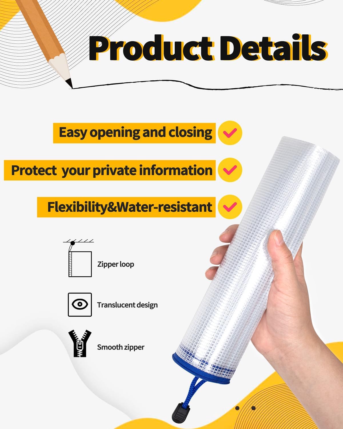 SUNEE Plastic Mesh Zipper Pouch 6x9 in (9 Colors, 18 Packs),Extra Large Water-Resistant Zip Bag for School Office Supplies, Puzzles & Games Organizing Storage