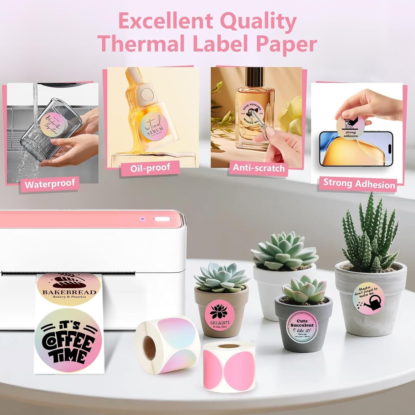 2 Rolls Colorful Thermal Labels,1.96'' Round Label Sticker for Phomemo 241BT,for MUNBYN 130B/RW402B Printer,800Pcs Waterproof Label Paper for Address/Logo/Barcode/Name/Thanks