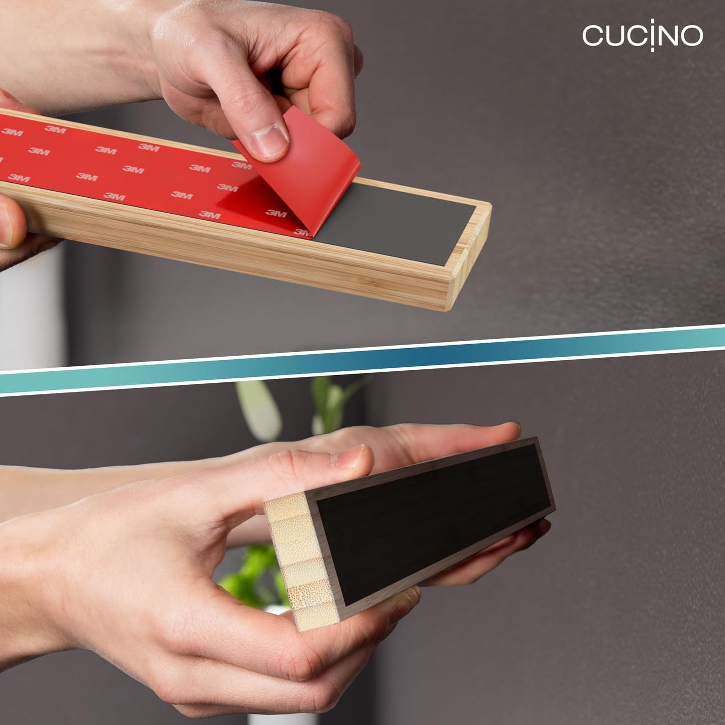 CUCINO Magnetic Knife Holder for Wall 16" No Drilling incl. Self Adhesive Tape - Extra strong Knife Holder - Awarded Knife Magnetic Strip - Made of Bamboo