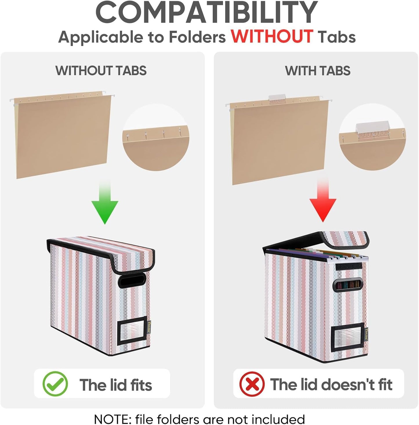 BALEINE File Organizer Box with Lid, Collapsible File Folder Organizer with Plastic Slide, Hanging File Folder Box for Office Document Storage (2 Pack, Color Stripe, S)
