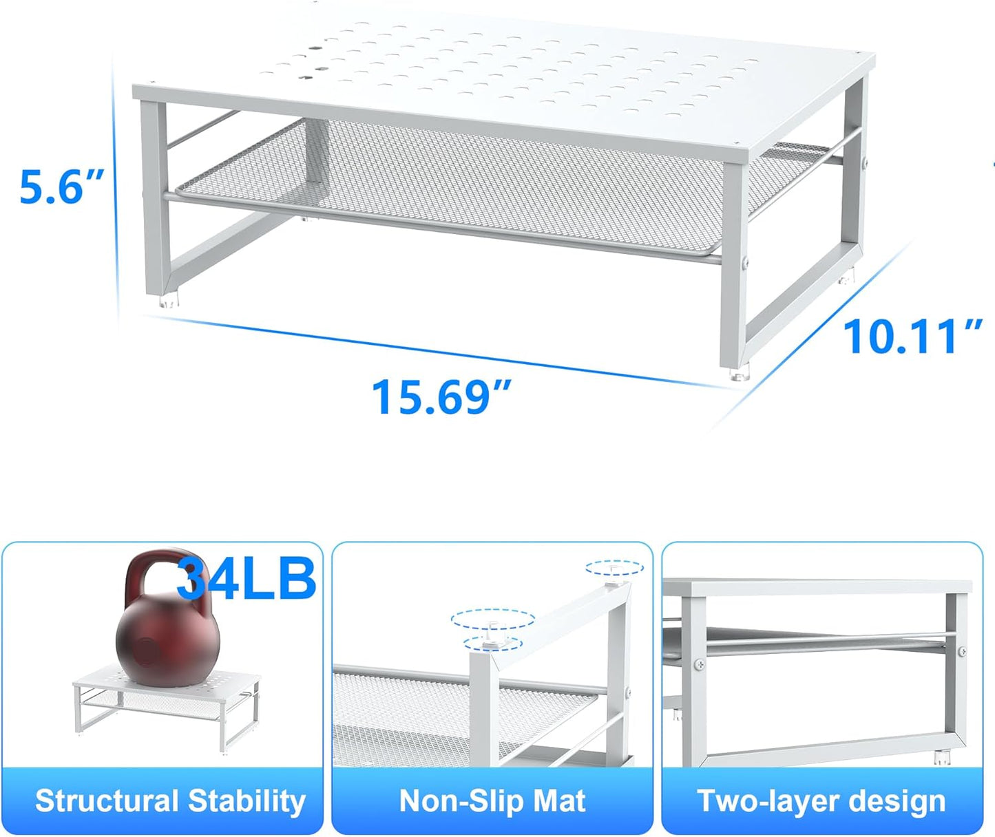 gianotter 2-Tier Metal Monitor Stand Riser, Desk Accessories & Workspace Desk Organizers, Office Desk Storage Organizer for Office Supplies (White)