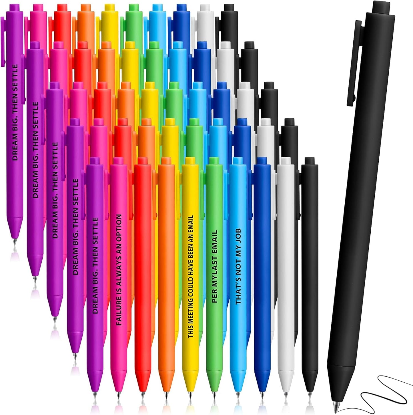 Epakh 50 Pcs Funny Pens Inspirational School Pens Bulk Positive Motivational Quotes on Ballpoint, Black Ink Pen for Adults Back to Schools Gift from Teacher(Motivational,Bright Colors)