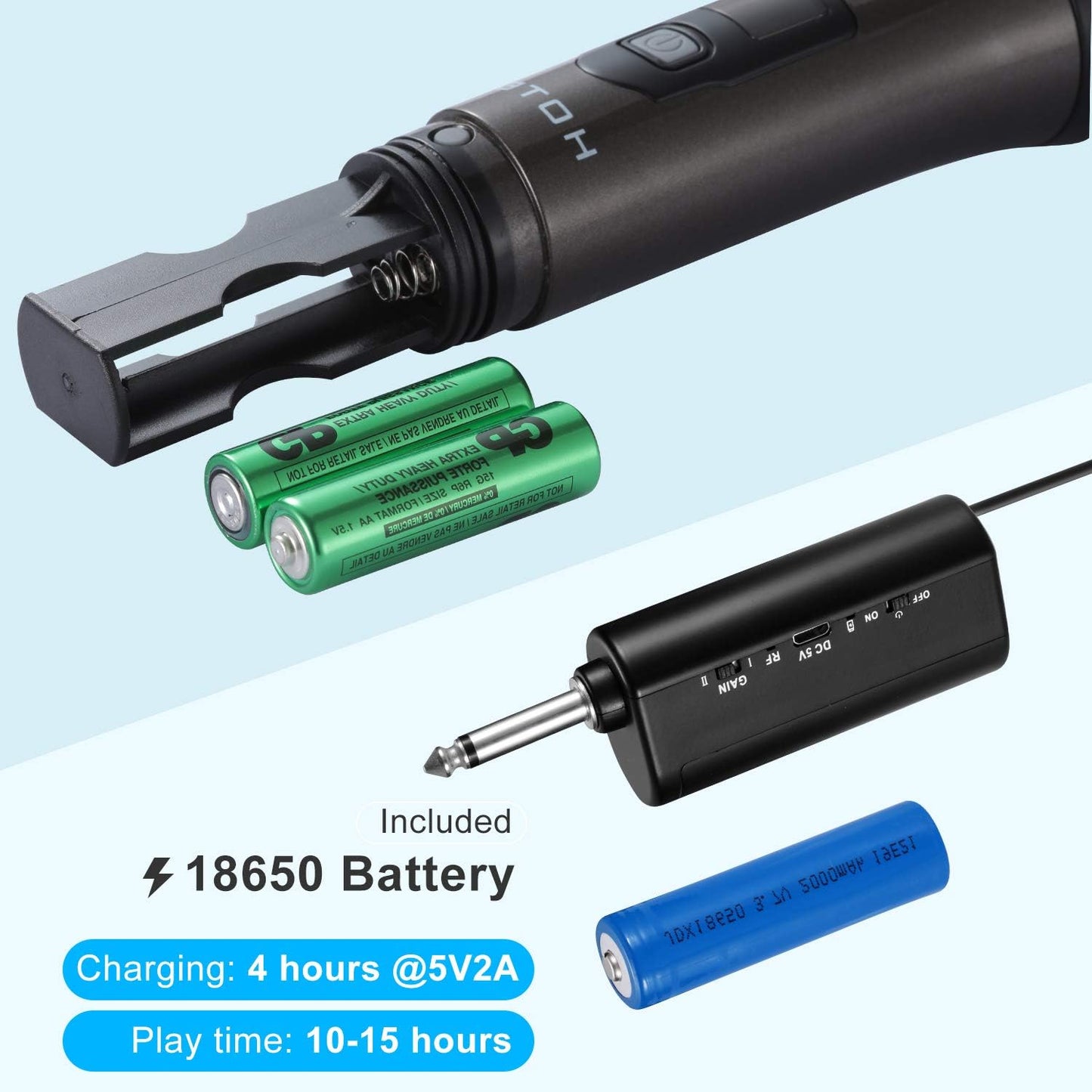 HOTEC UHF Wireless Dual Handheld Microphones with Rechargeable 1/4” Output Mini Portable Receiver for Live Performance Over PA, Mixer, Speaker (H-U26C)