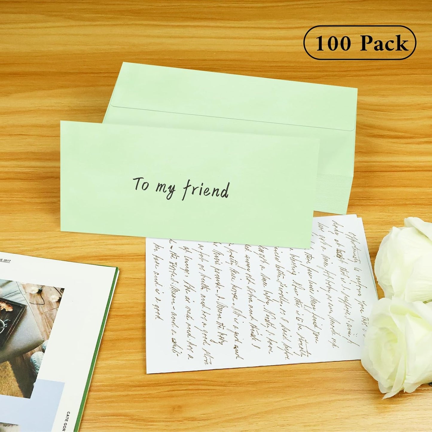 100 Pack #10 Business Envelopes, Light Green Standard Envelopes Self Seal, Letter Size Mailing Envelopes for Checks Letters Invoices Christmas Birthday Graduation Wedding, 4 1/8 x 9 1/2 Inch