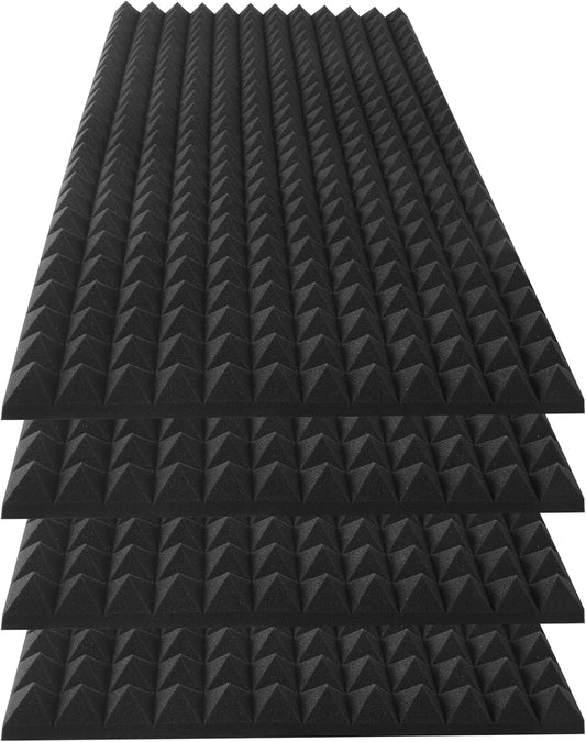 4 Pack pyramid Acoustic Foam Panels, 48 x 24 x 2" Sound Absorbing Panels High Density Studio Wedge Tiles Fire Resistant Acoustic Panels for Home,Office, Recording Room, Studio (Black)