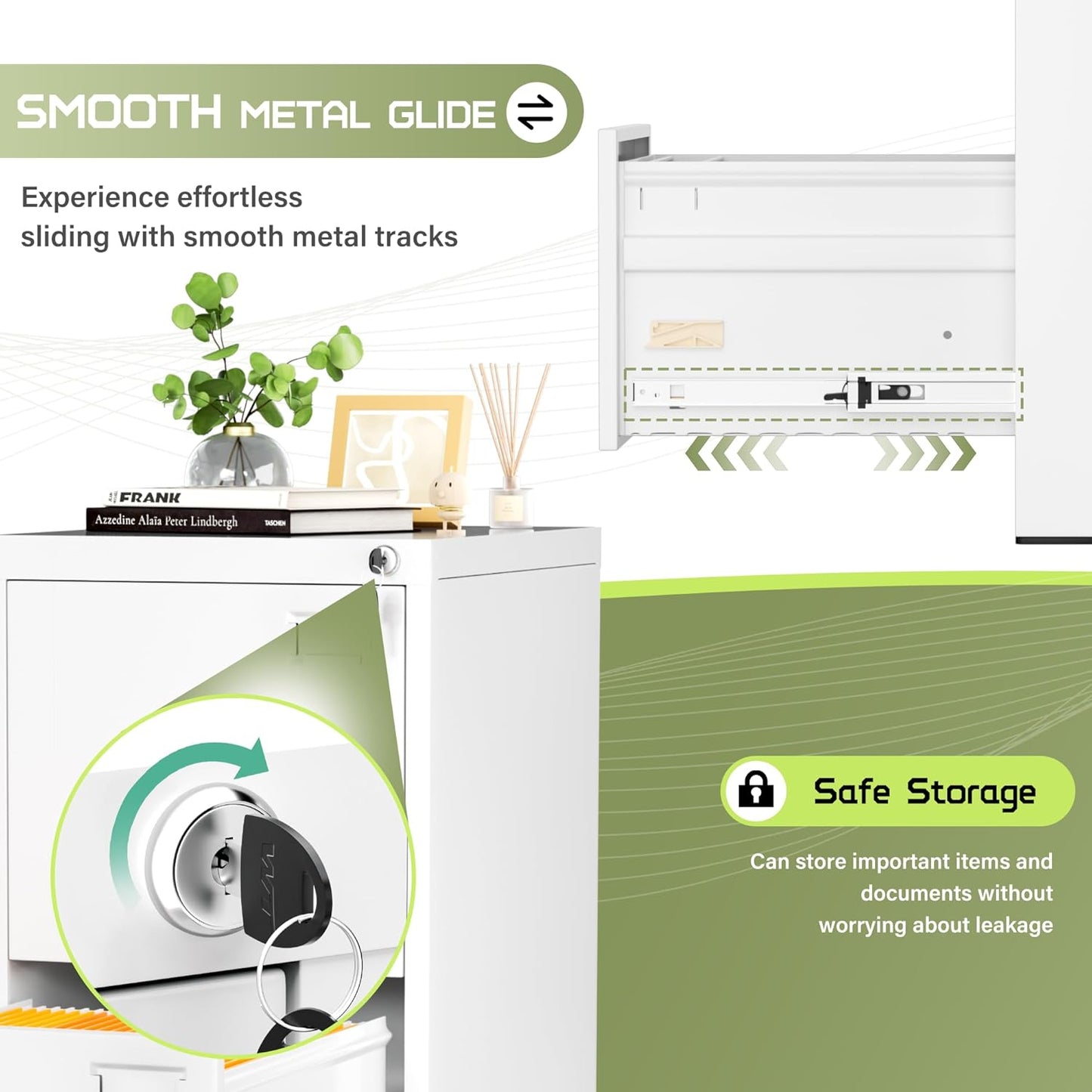 Crownland Lateral File Cabinet with 3 Drawers, 15" W Metal Lockable Office File Cabinets for Home Office- Stores Letter/Legal/A4/F4 Files(White)