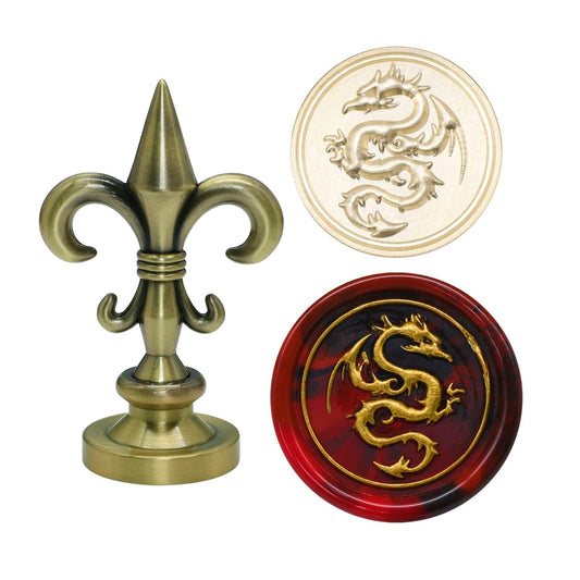 SWANGSA 3D Dragon Wax Seal Stamp, Vintage Electroplated Bronze Flower Handle Sealing Stamp for Wedding Party Invitations Gift Idea Decoration